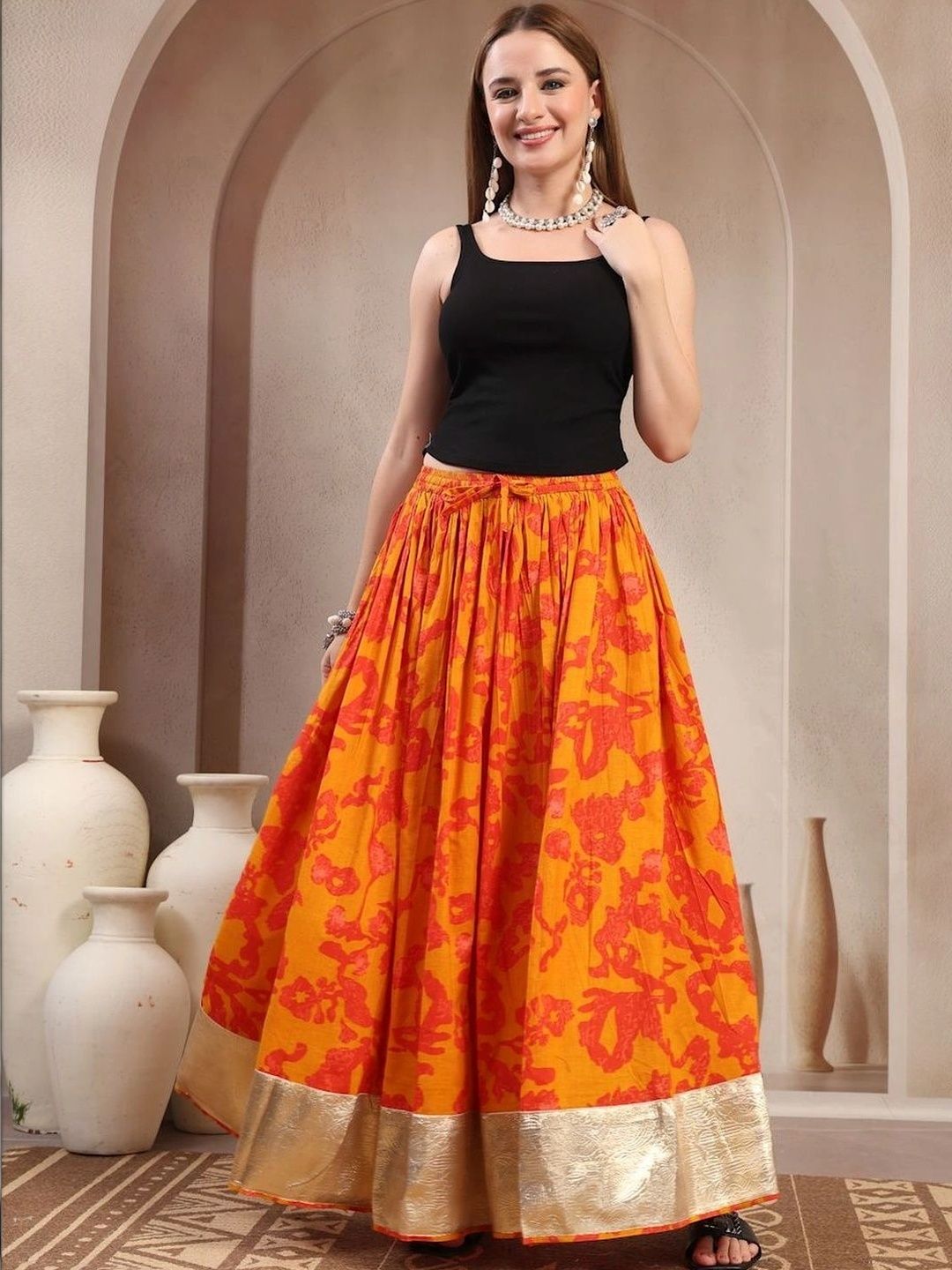 Anouk Women Cotton Cotton Cambric Floral Maxi Flared Skirt-picture-39