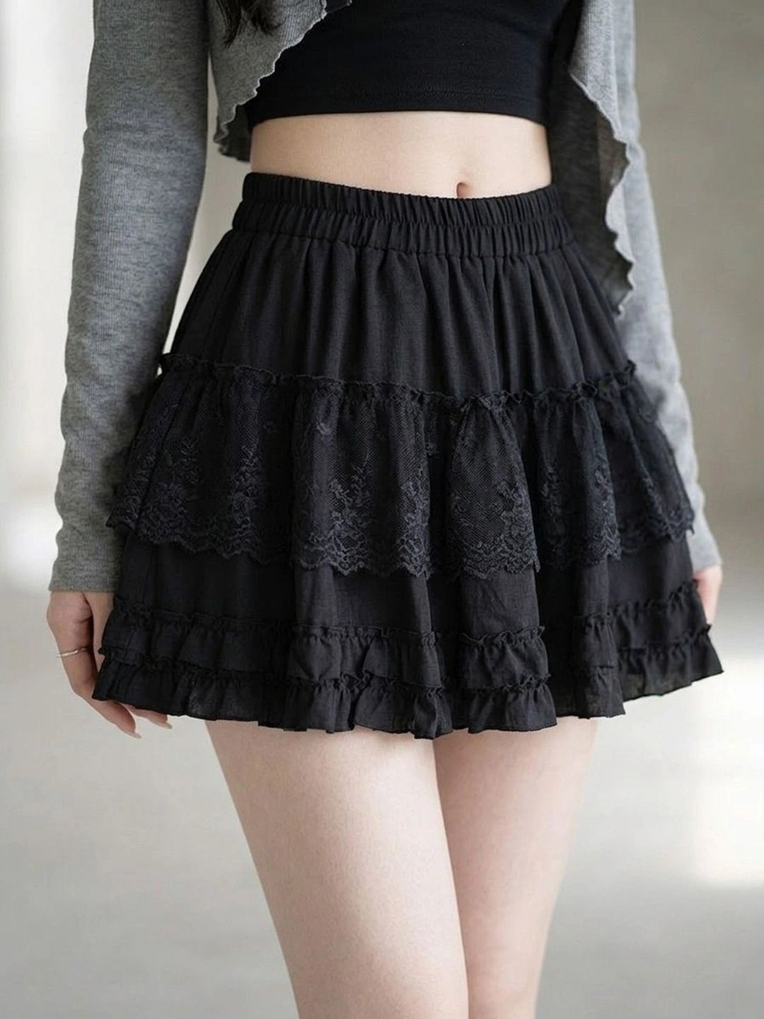Suo Women Frills Bows and Ruffles Mini Flared Skirt-picture-18