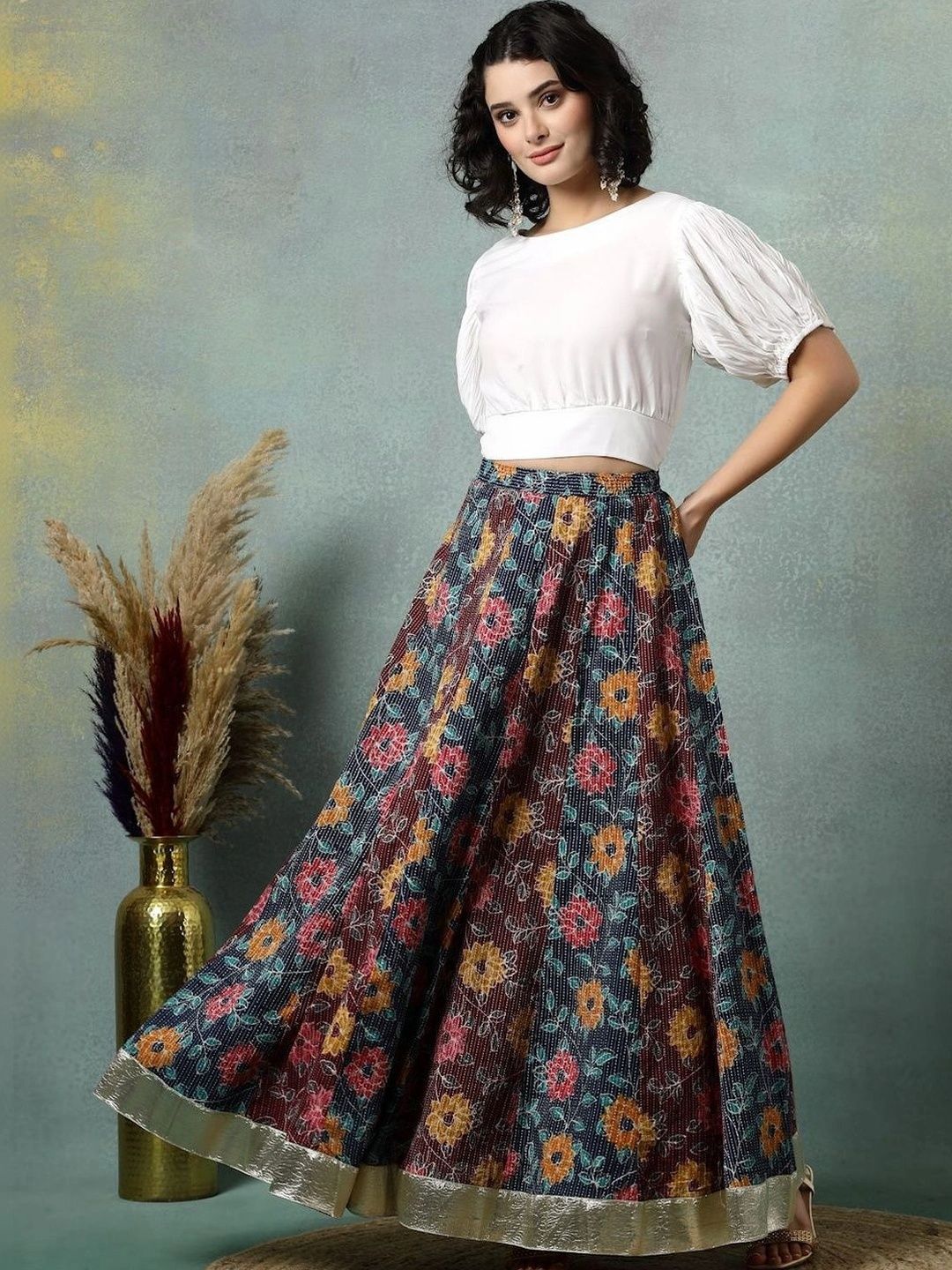Anouk Women Cotton Cotton Cambric Floral Maxi Flared Skirt-picture-33