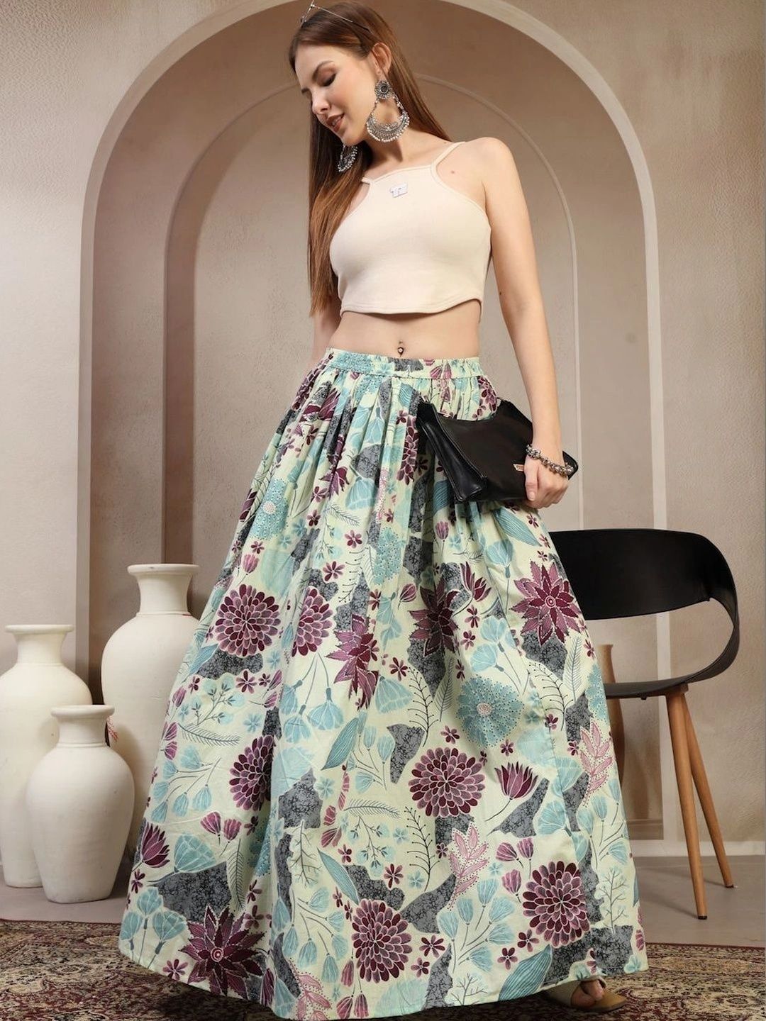 Anouk Women Cotton Cotton Cambric Floral Maxi Flared Skirt-picture-36