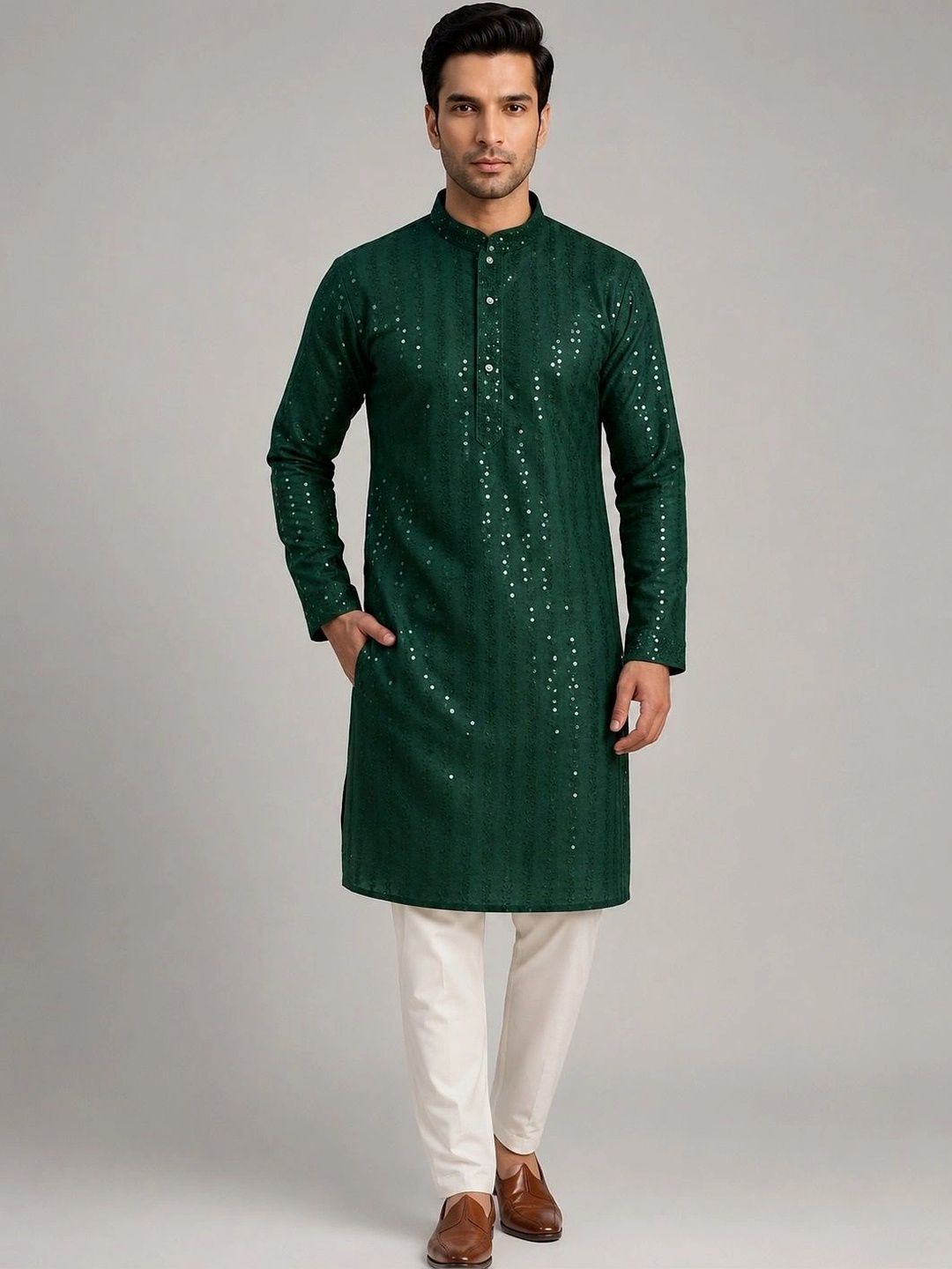 The Dapperman Men Embellished Sequinned Kurta-picture-53