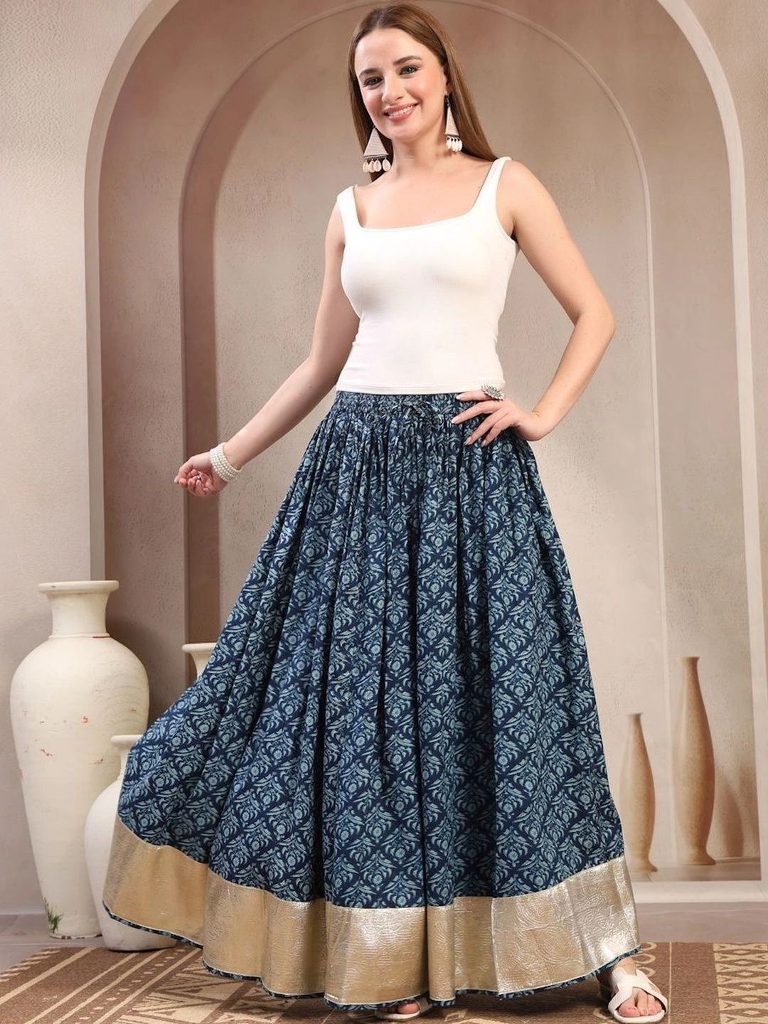 Anouk Women Cotton Cotton Cambric Floral Maxi Flared Skirt-picture-29