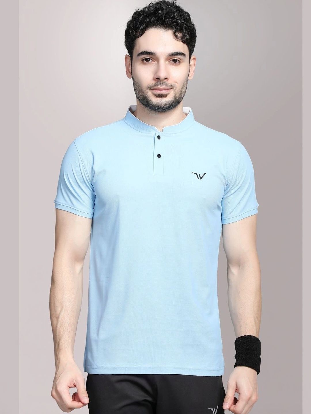 WEWOK Men Brand Logo Mandarin Collar Fusion T-shirt-picture-46