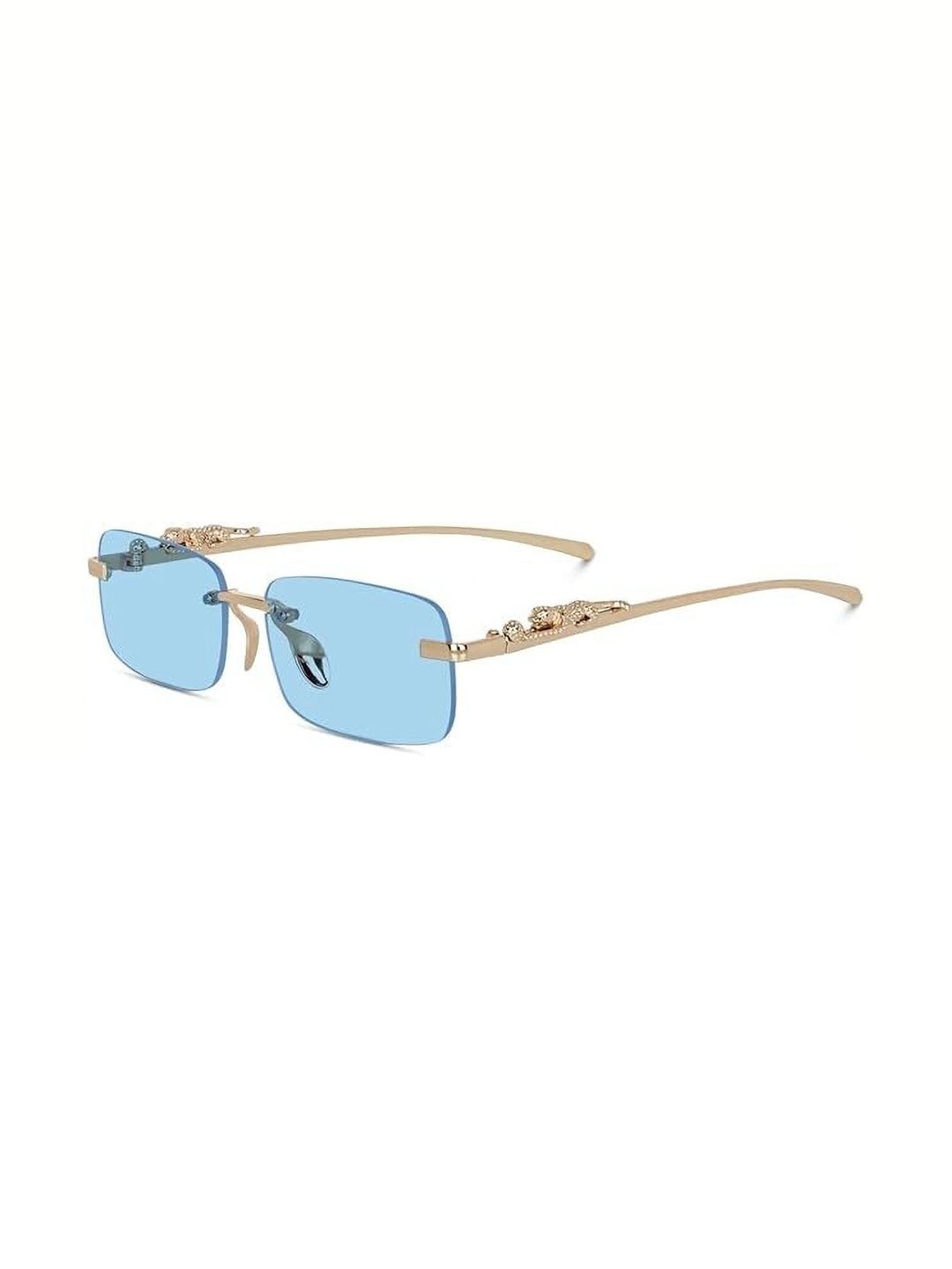 EYELLUSION Women Blue Lens & Gold-Toned Rectangle Sunglasses with-image-48