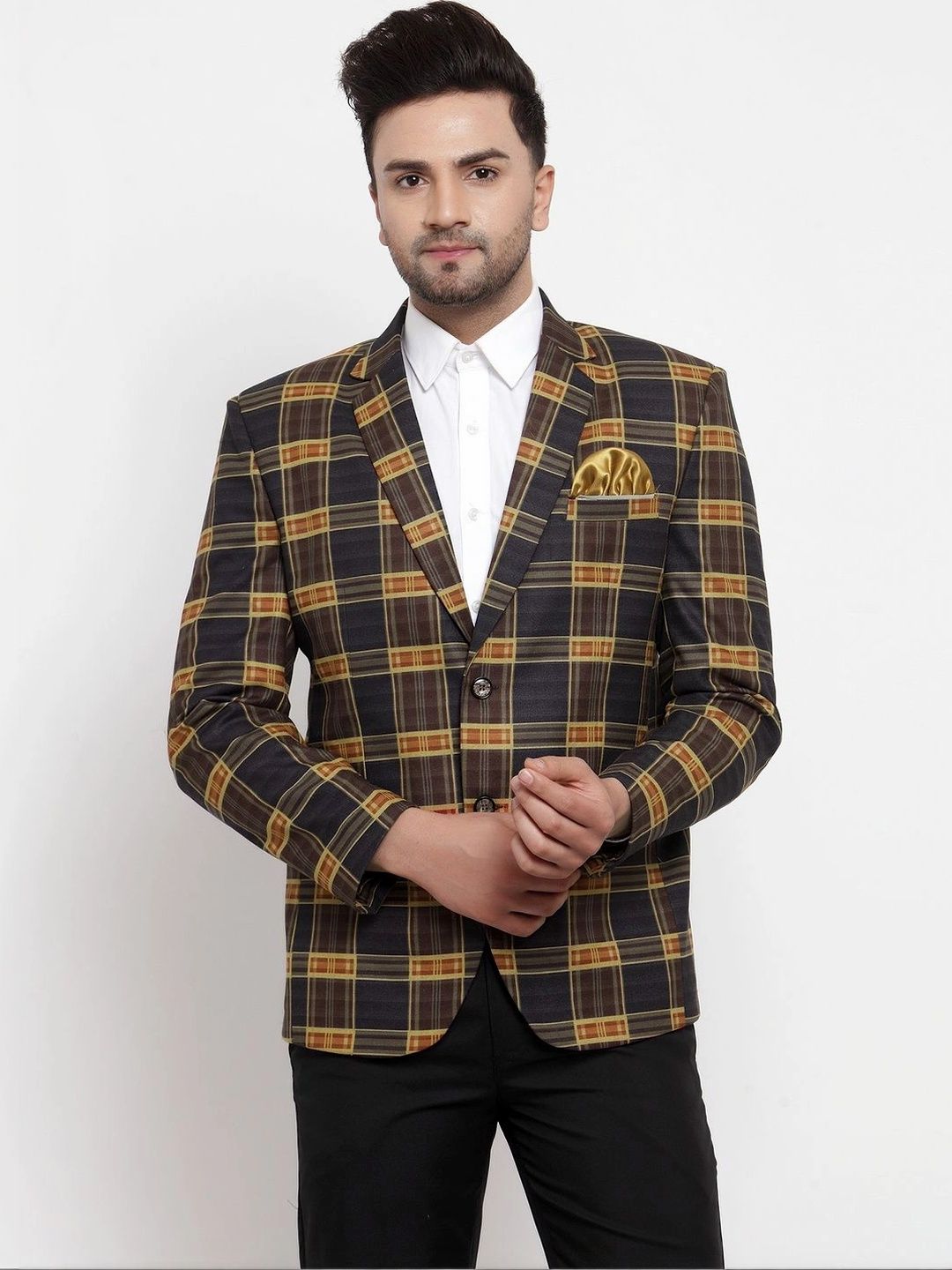 Moda Rapido Checked Notched Lapel Single-Breasted Casual Blazer-image-31