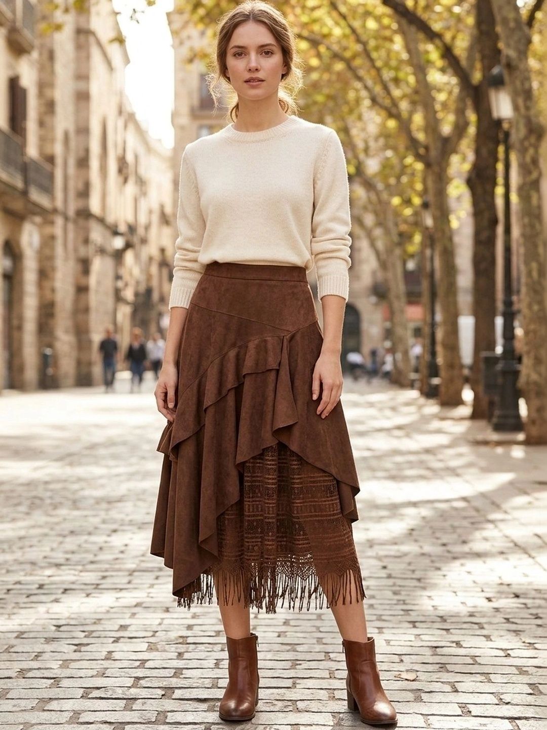 Suo Women Tiered Midi Flared Skirt-picture-42
