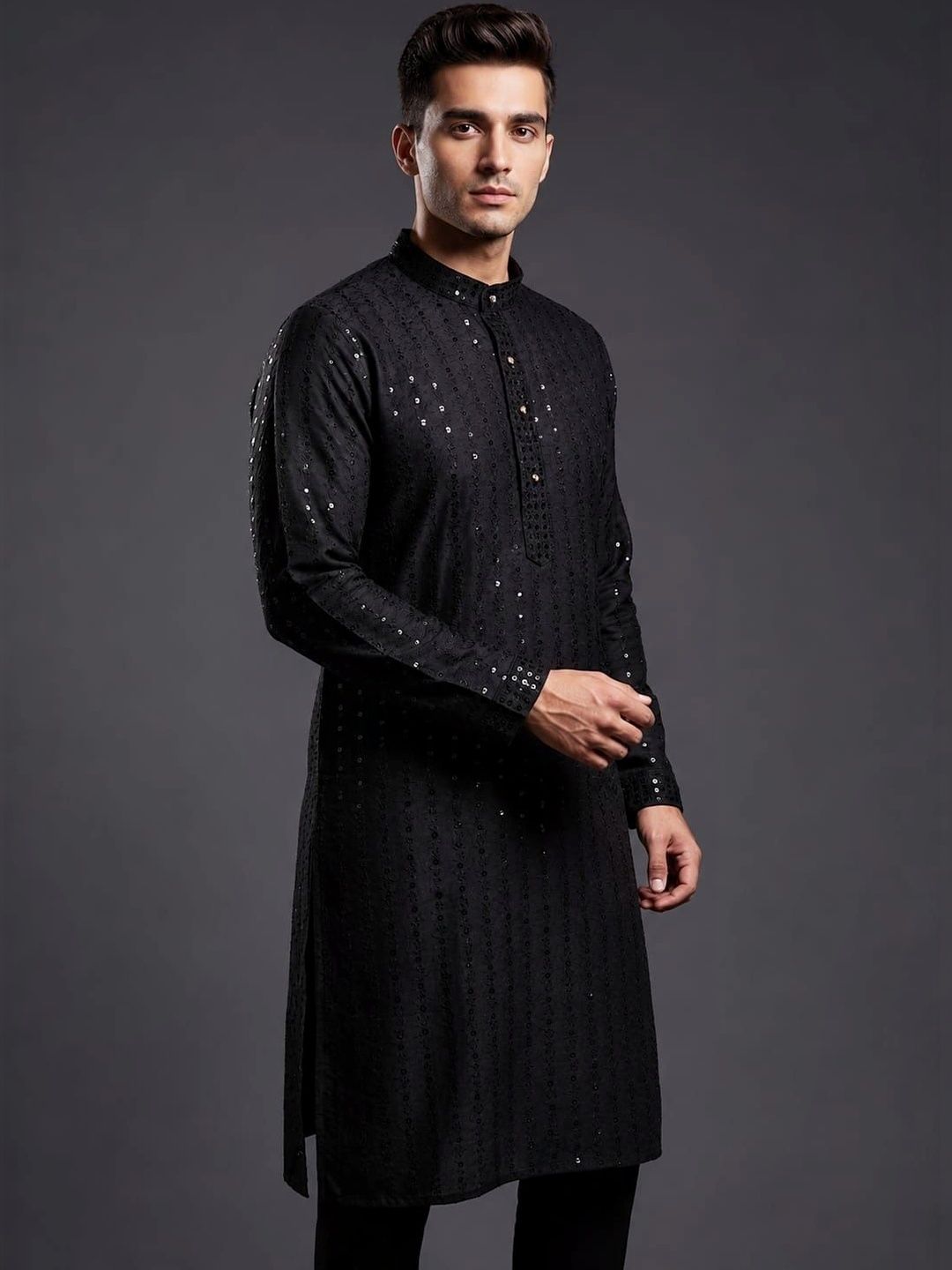 The Dapperman Men Embellished Sequinned Kurta-picture-37