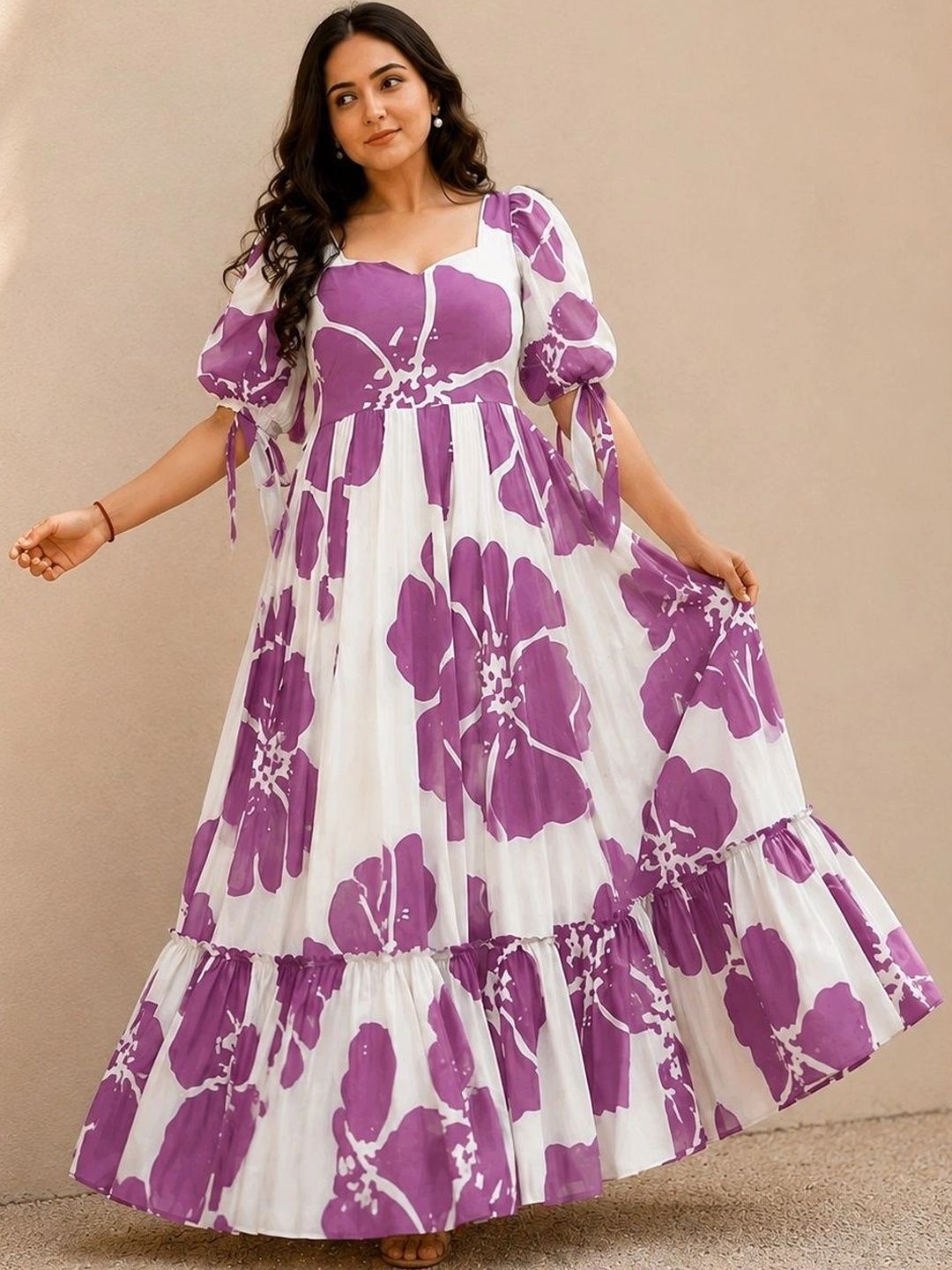 Moda Rapido Printed Sweetheart Neck Maxi Ethnic Dress-picture-17