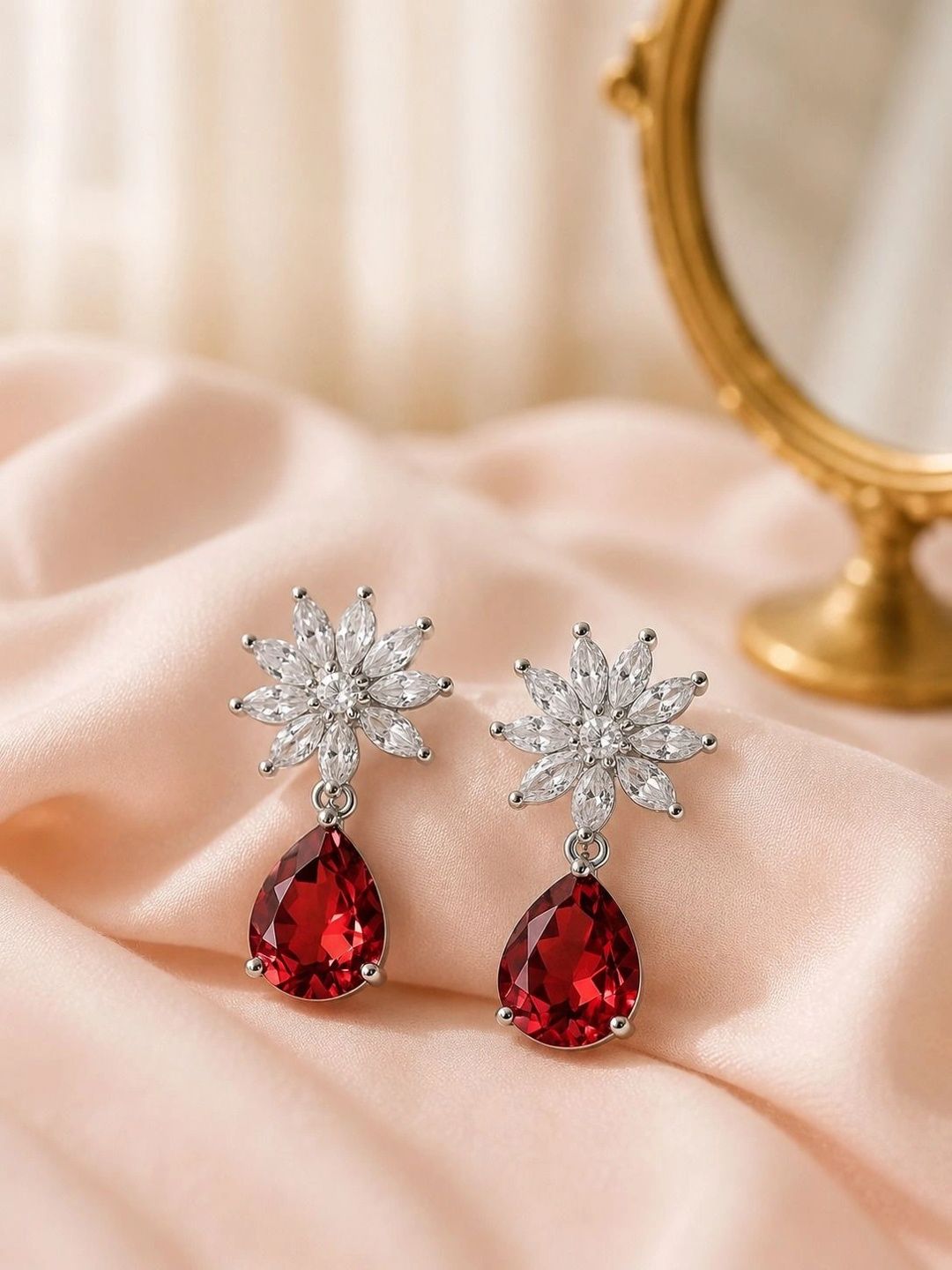 SILVER ENAMEL Floral Drop Earrings-image-39