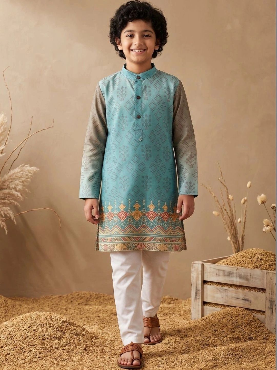 Aj DEZInES Boys Ethnic Motifs Printed Regular Kurta with Pyjamas-picture-19
