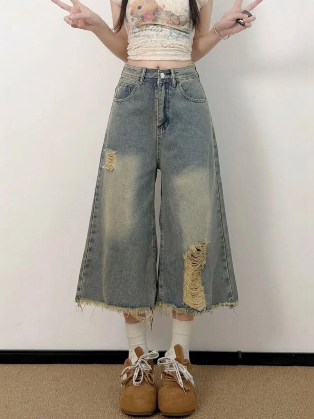 LULU & SKY Women Wide Leg High-Rise Highly Distressed Jeans-picture-43