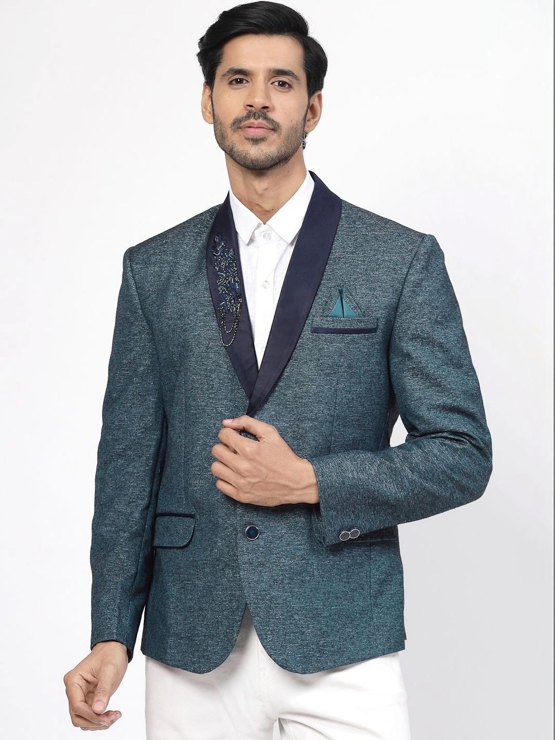 Moda Rapido Self Design Shawl Collar Single-Breasted Casual Blazers-picture-15