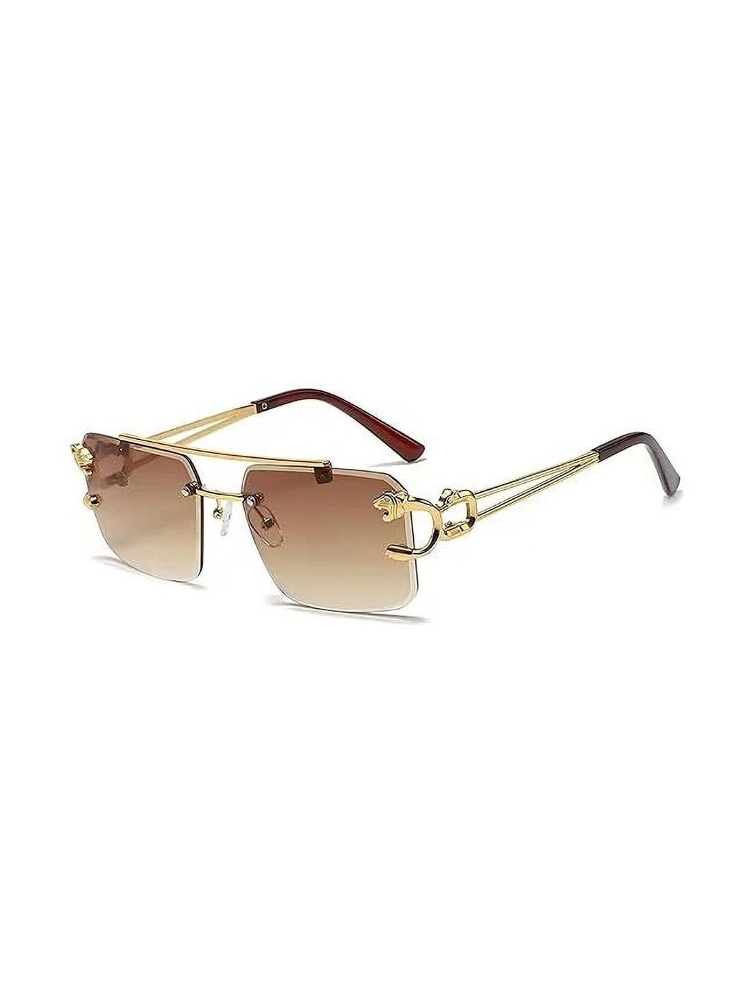 EYELLUSION Women Brown Lens & Gold-Toned Rectangle Sunglasses with-image-43