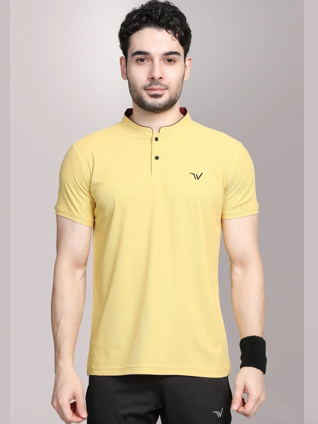 WEWOK Men Brand Logo Mandarin Collar Fusion T-shirt-picture-49
