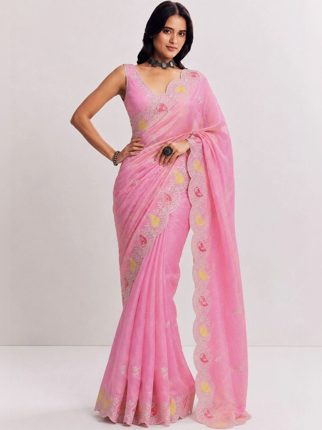 KALINI Paisley Embroidered Satin Saree-picture-14