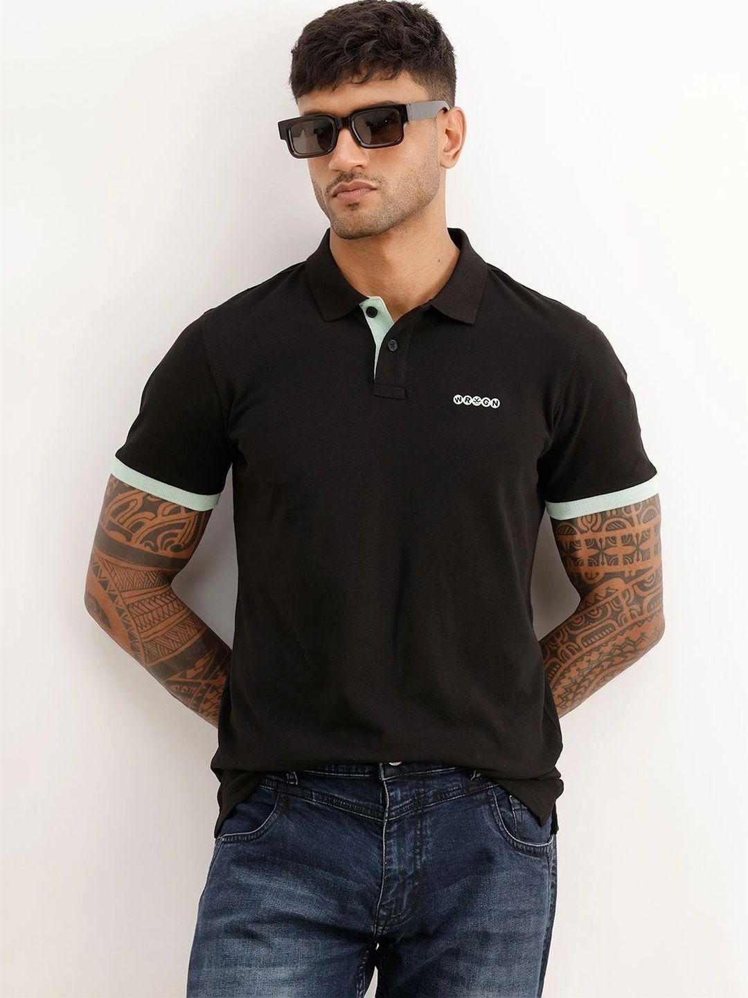 WROGN Men Brand Logo Polo Collar Slim Fit T-shirt-picture-49