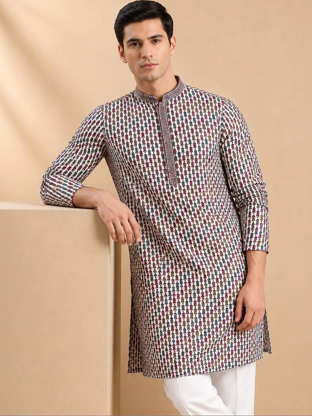 House of Pataudi Men Ethnic Motifs Printed Thread Work Kurta-picture-50