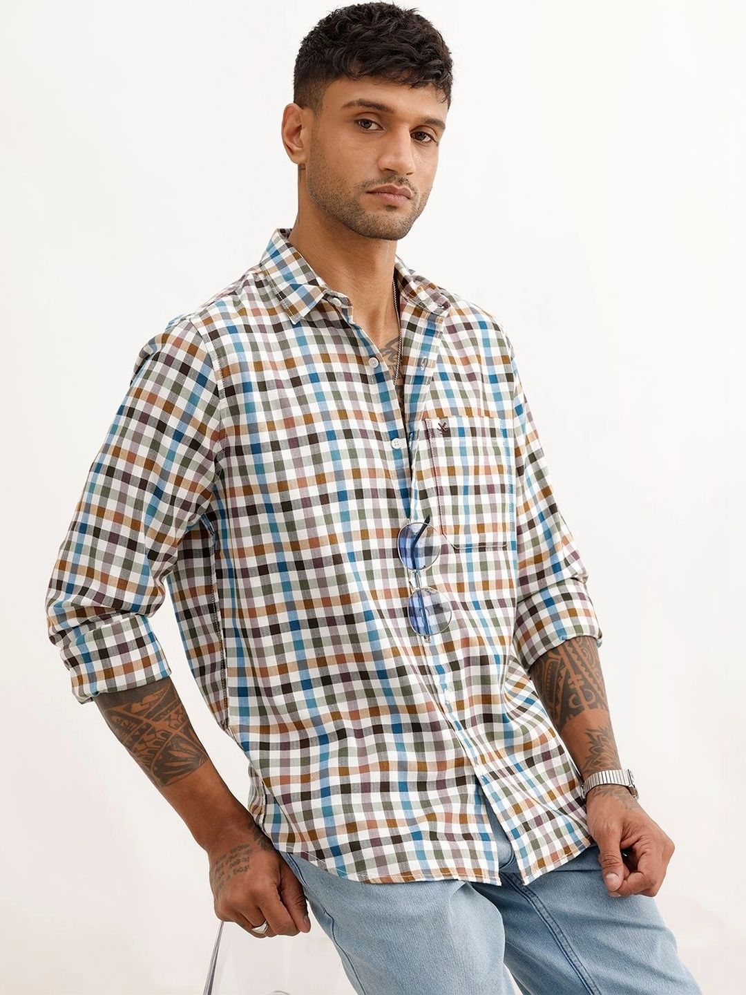 WROGN Men Slim Fit Gingham Checks Checked Casual Shirt-picture-32
