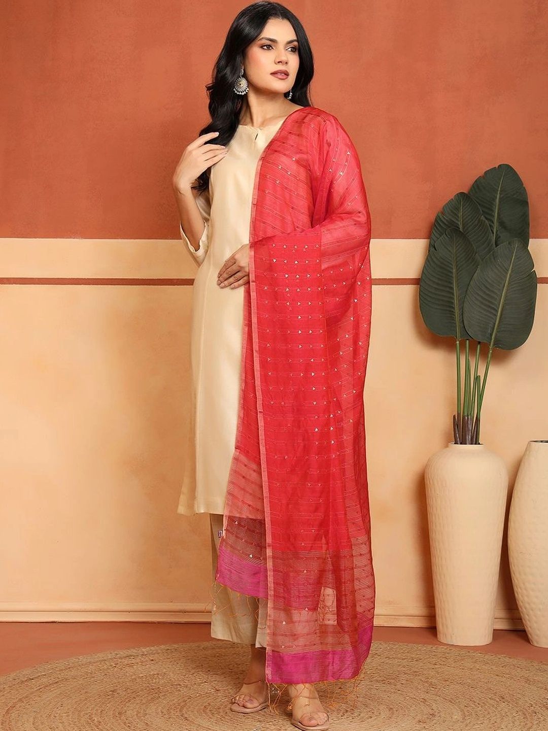 Fabindia Woven Design Viscose Rayon Blend Dupatta with Sequinned-picture-21