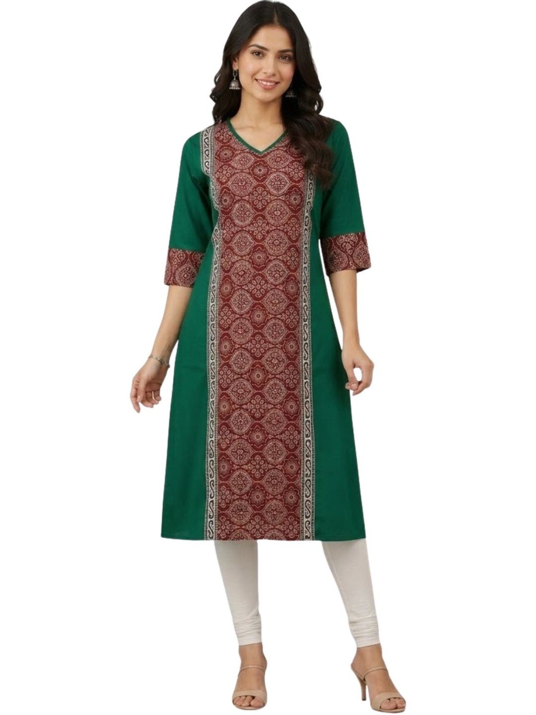 Khoaai Ethnic Motifs Printed V-Neck Pure Cotton Kurti-picture-20
