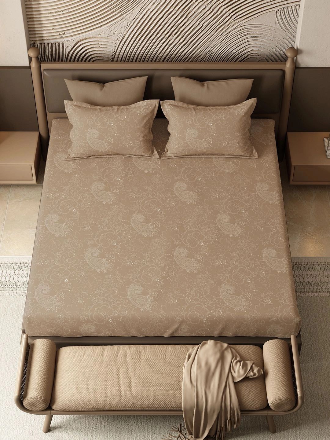 MYTRIDENT Brown 144 TC King 3-Pcs Bedsheet With Pillow Covers-image-41