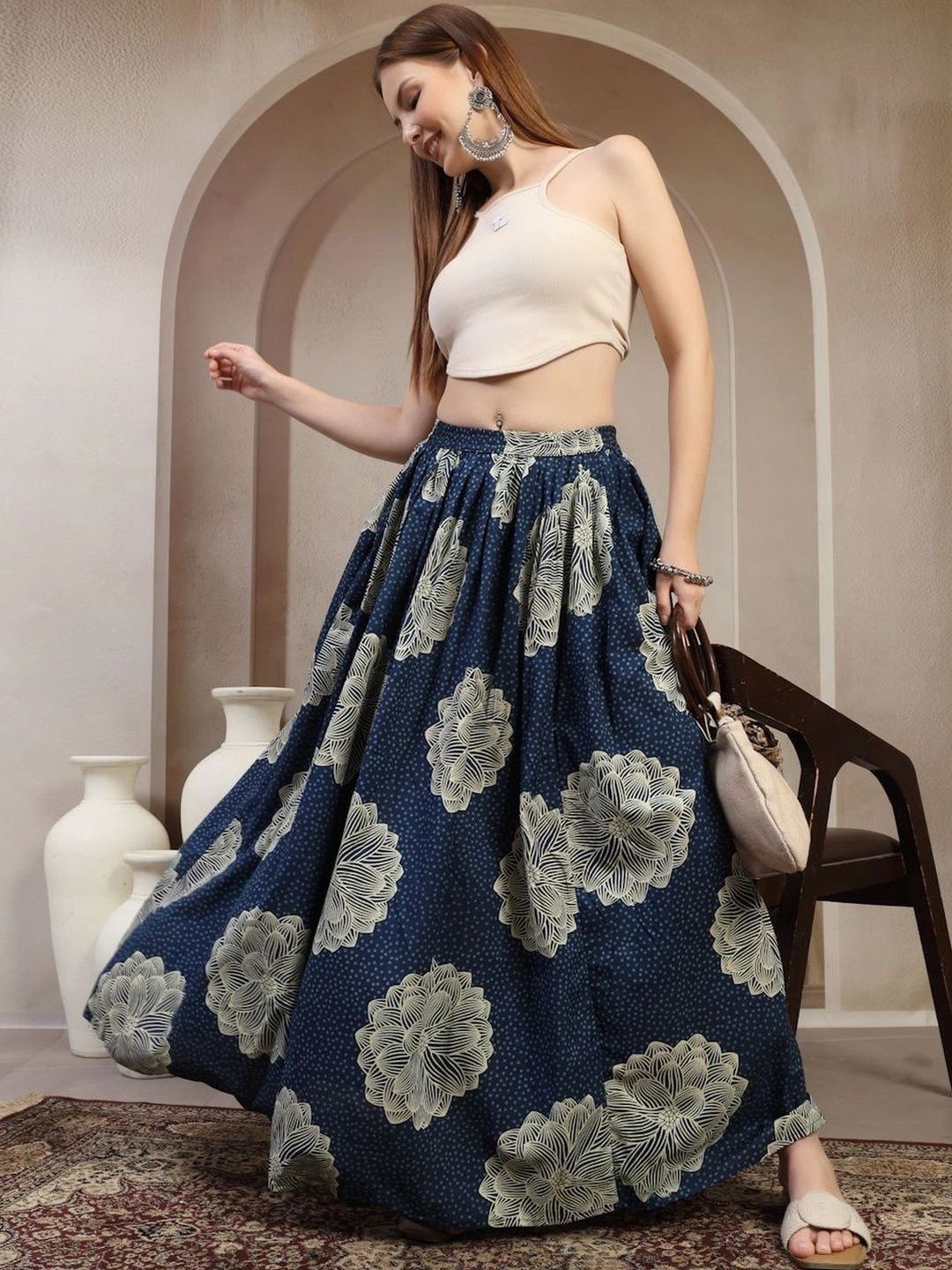 Anouk Women Cotton Cotton Cambric Floral Maxi Flared Skirt-picture-35