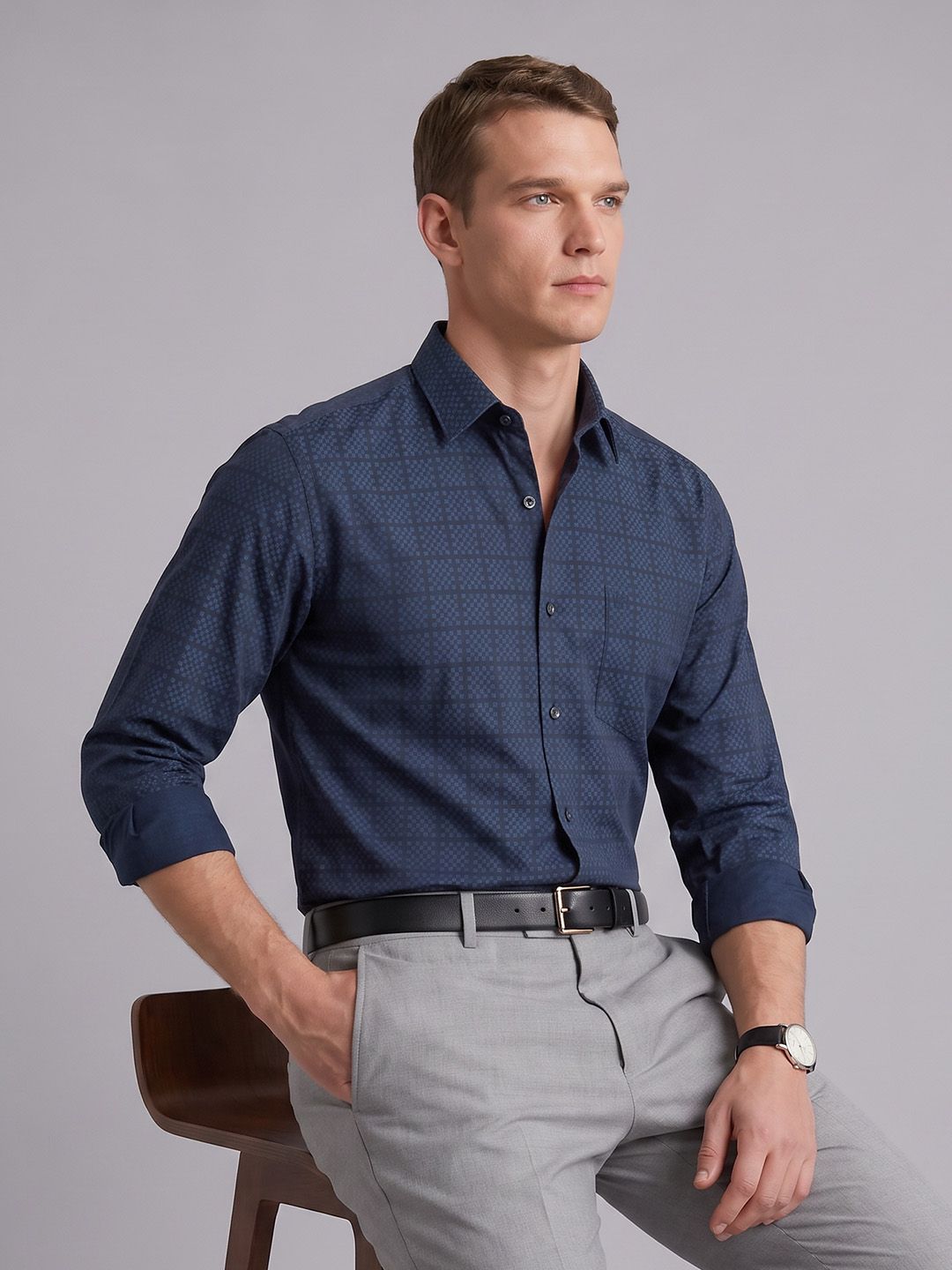 Arrow Slim Fit Checked Textured Formal Shirt-picture-29
