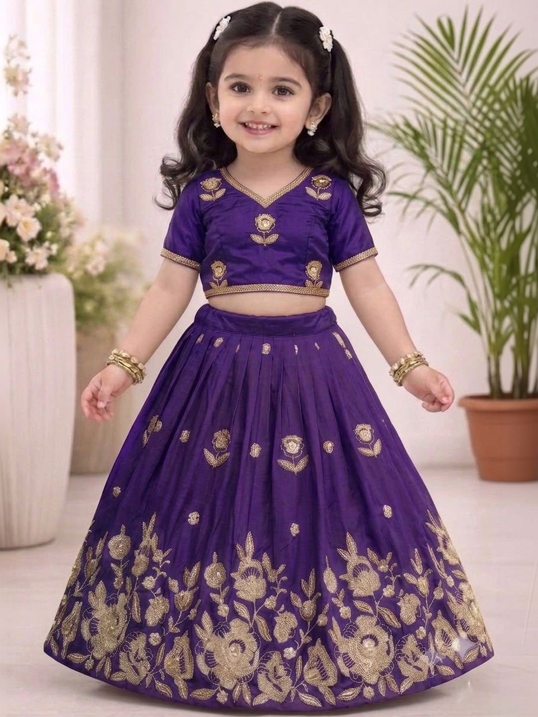 KALINI Girls Embroidered Thread Work Ready to Wear Lehenga &-image-34