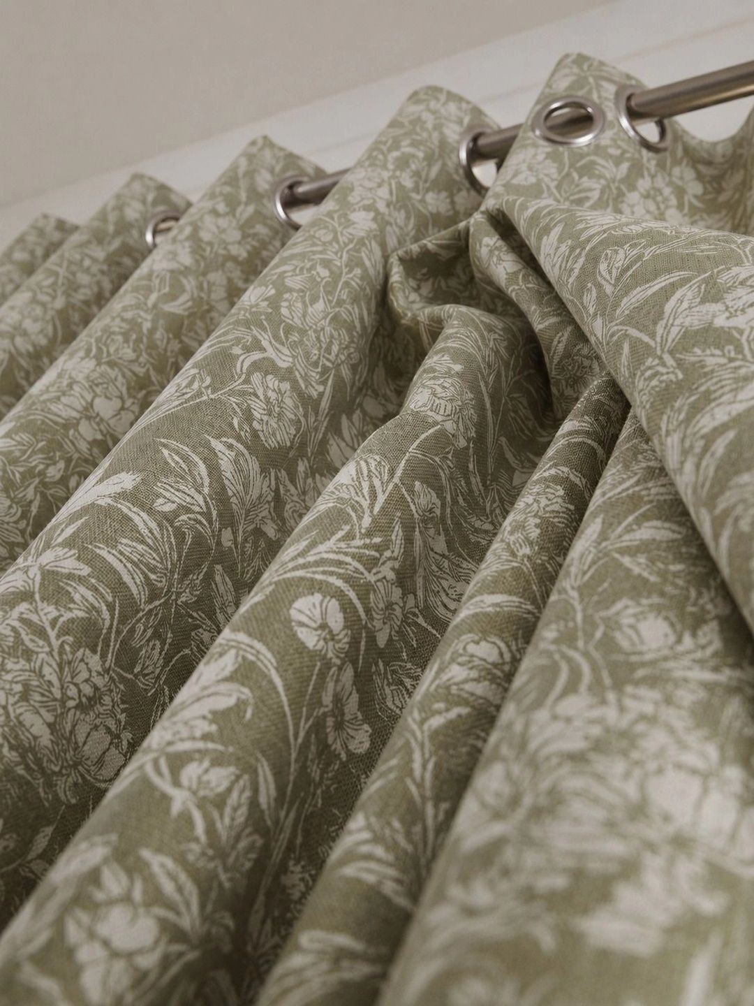 Lunar Days Olive Green Set of 2 Floral Room Darkening Long Door Curtains and Sheers-image-7