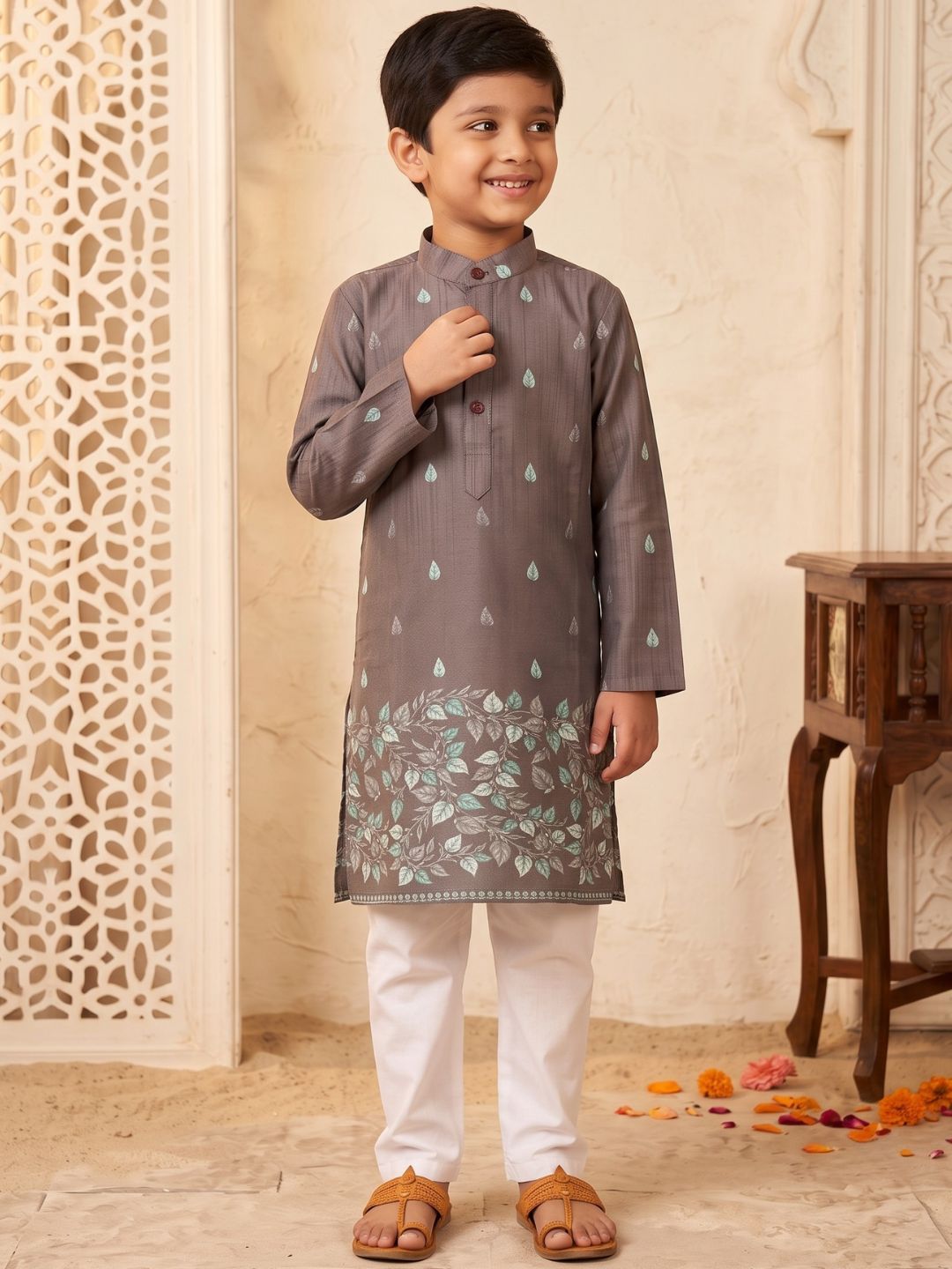 Aj DEZInES Boys Floral Printed Regular Kurta with Pyjamas-picture-57