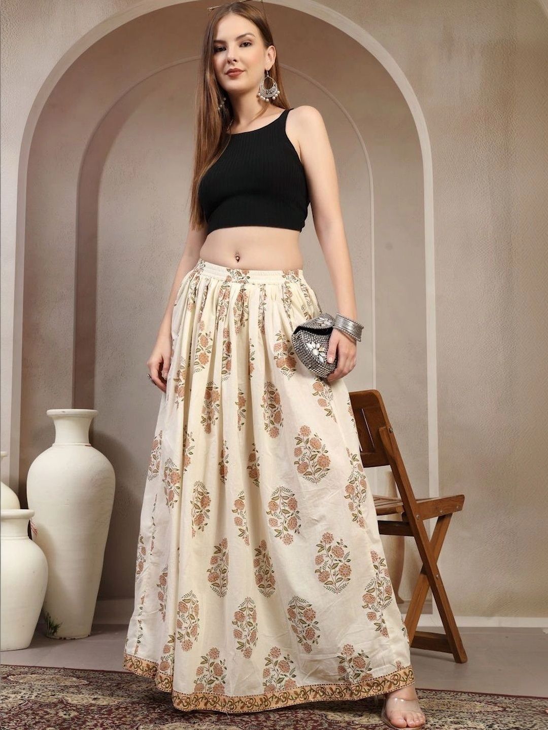 Anouk Women Cotton Cotton Cambric Floral Maxi Flared Skirt-picture-23