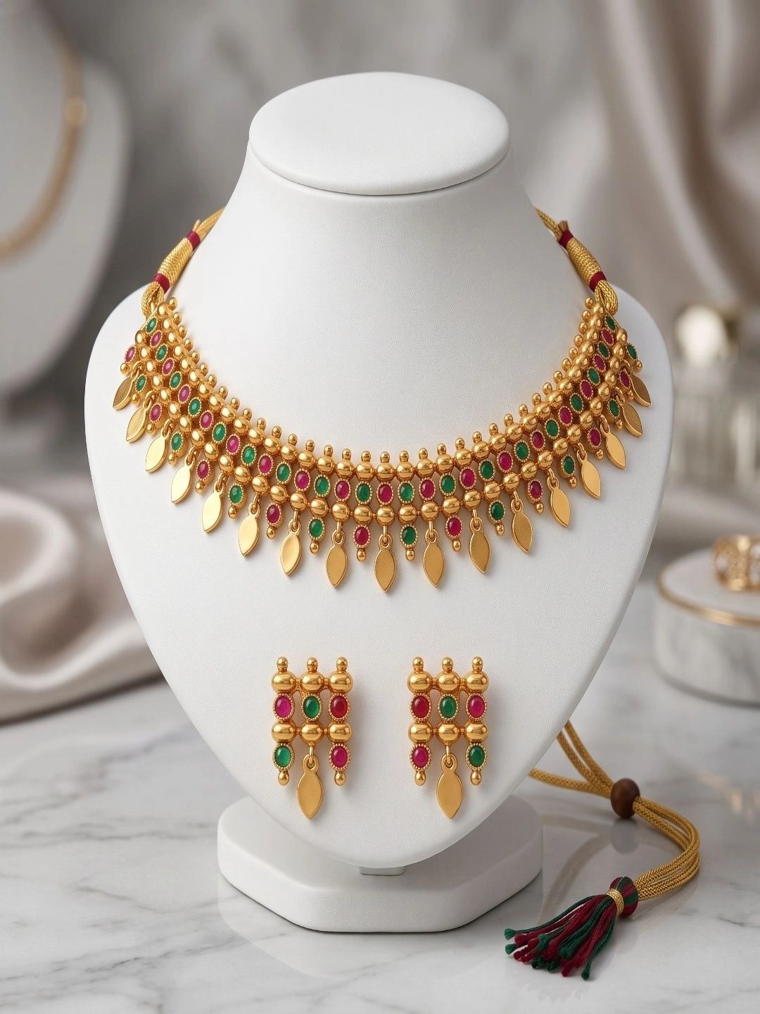 ZXRIZ Gold-Plated Choker Beaded Necklace and Earrings-picture-55