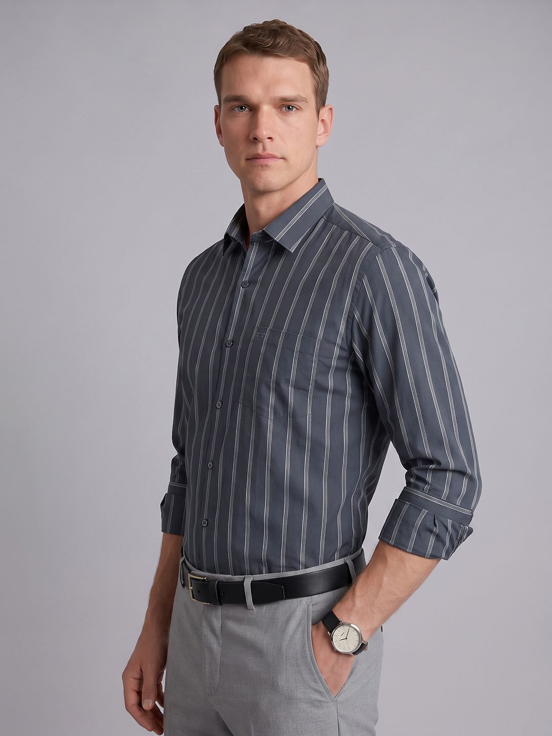 Arrow Slim Fit Striped Formal Shirt-image-10