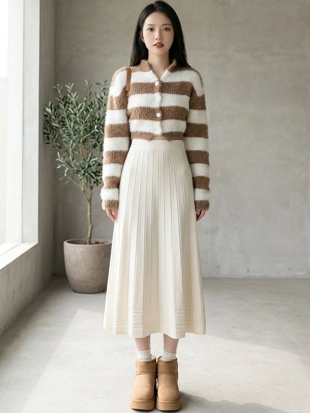 Suo Women Accordion Pleated Midi A-Line Skirt-picture-13