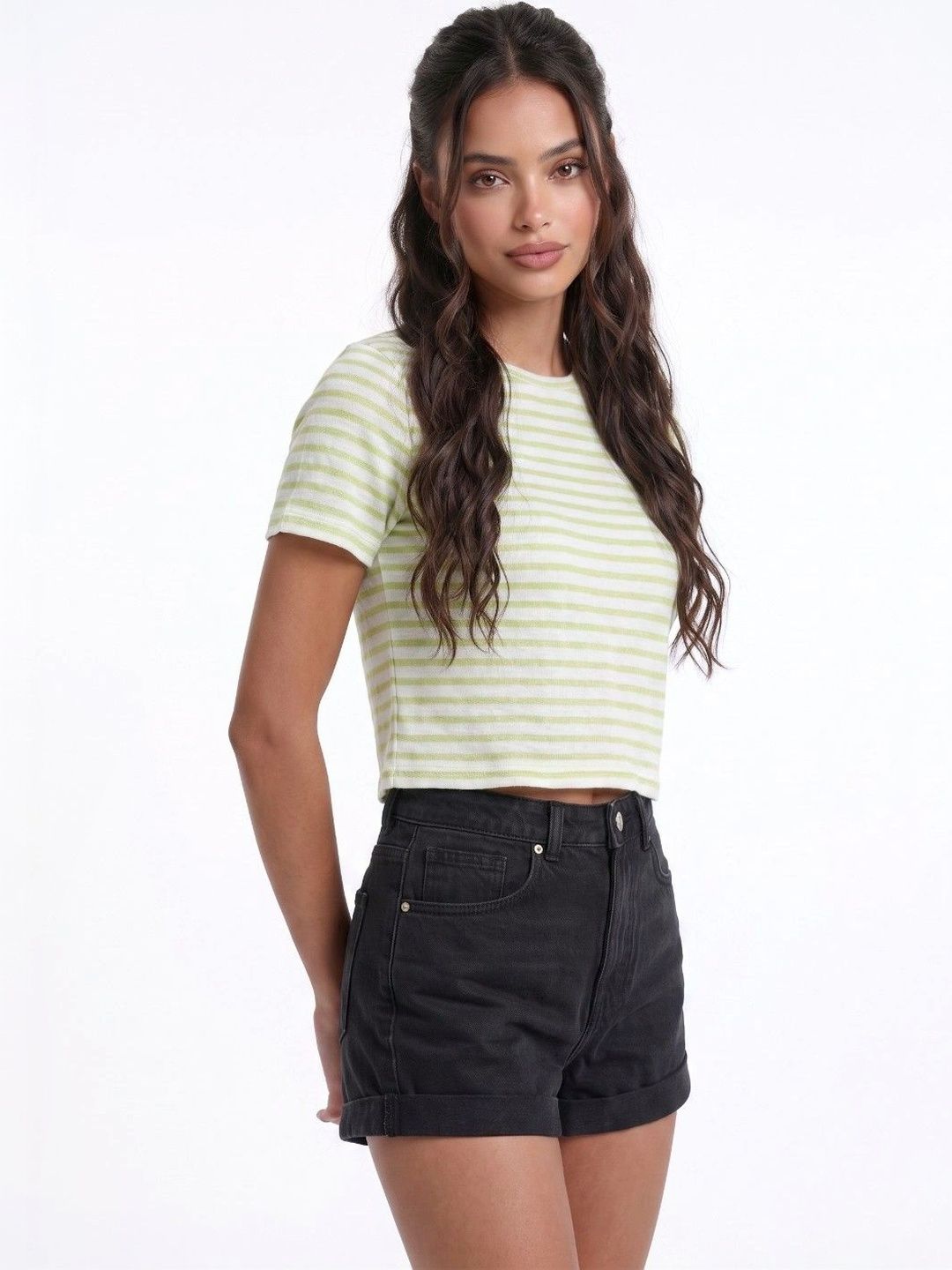 glitchez Striped Cotton Blend Crop Top-picture-10