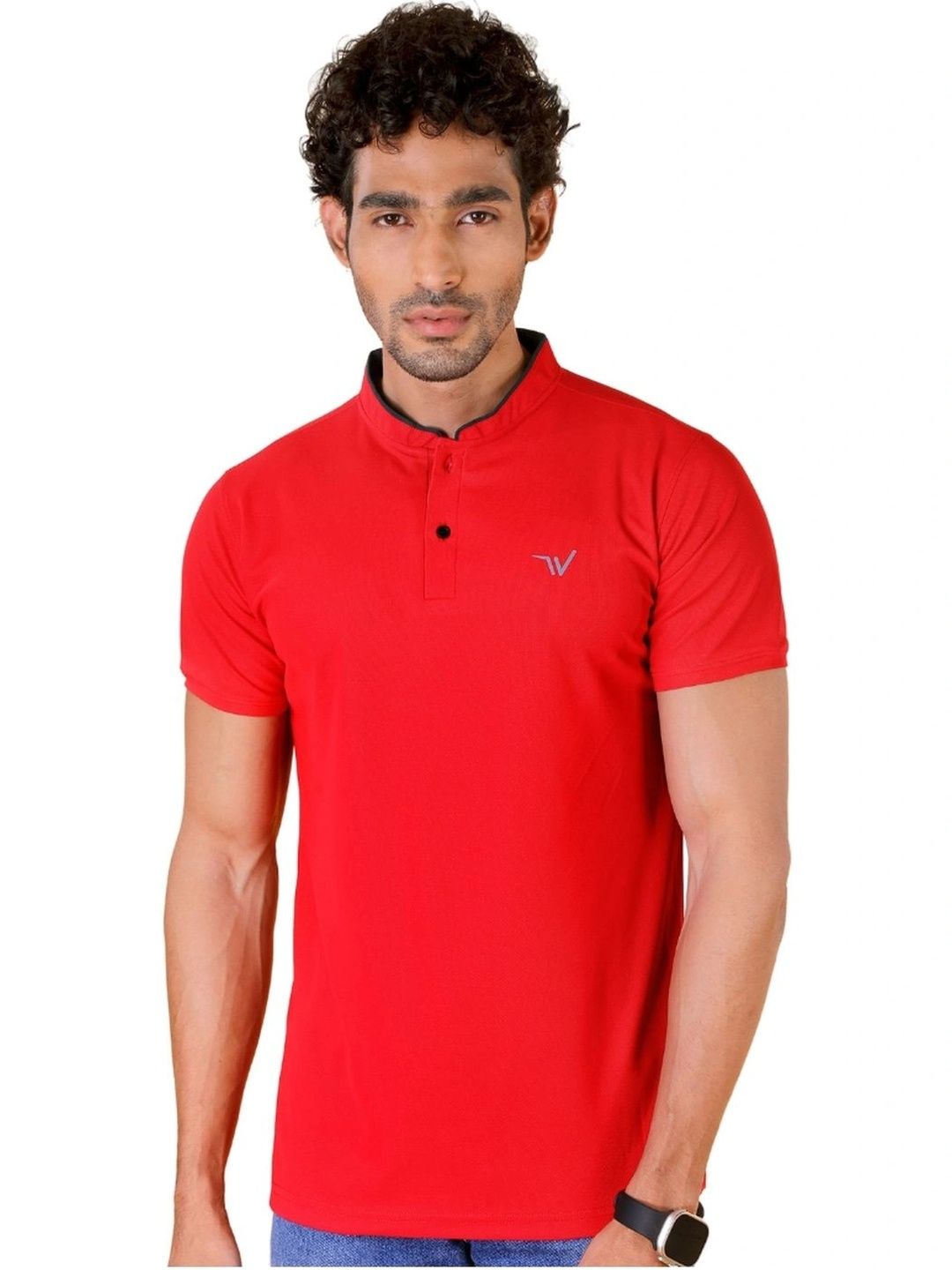 WEWOK Men Brand Logo Mandarin Collar Fusion T-shirt-picture-23