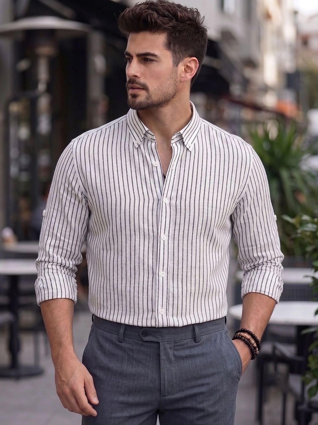 SOLSTICE Men Straight Striped Casual Shirt-image-6