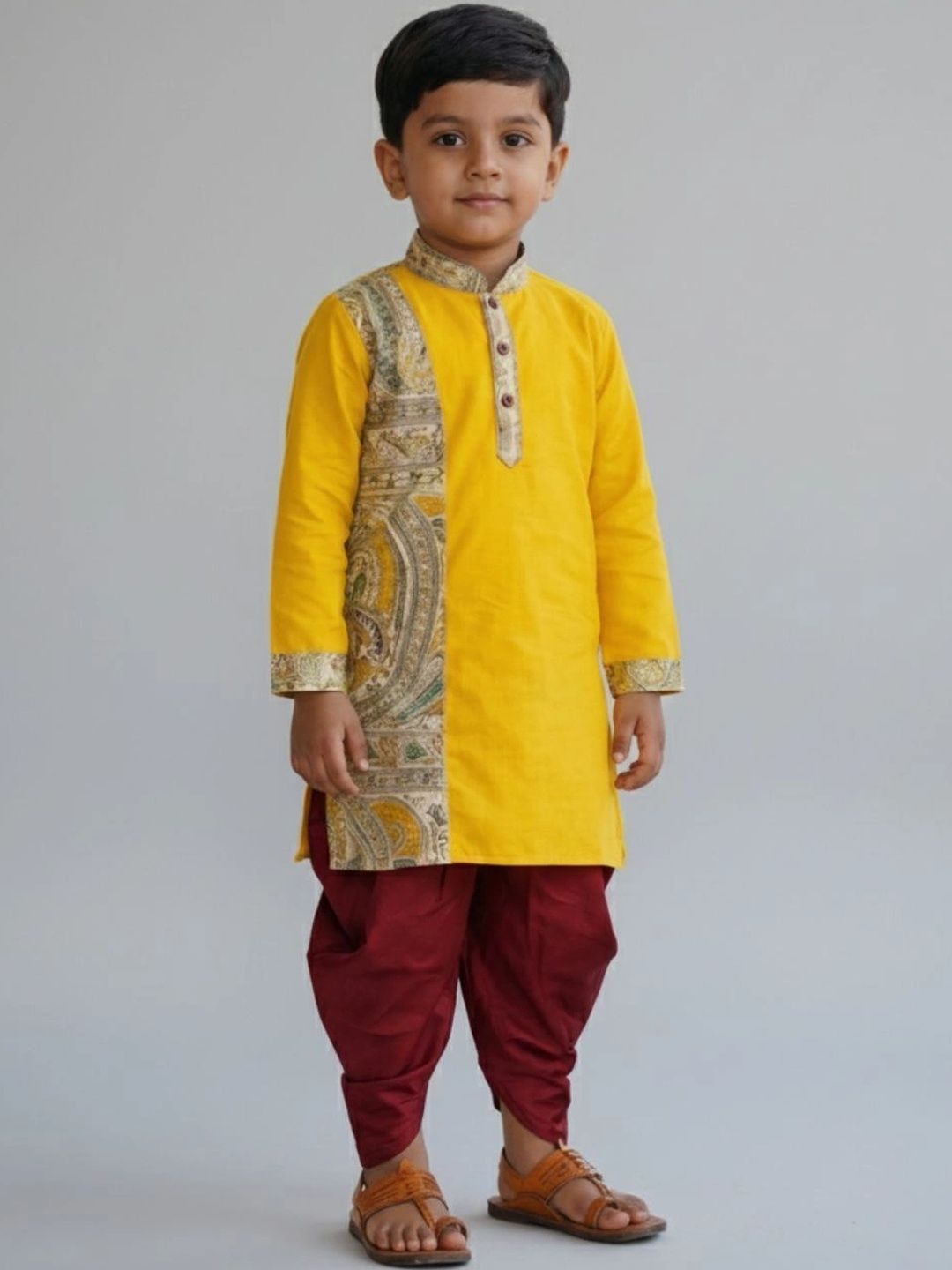 GOURI COLLECTIONS Boys Ethnic Motifs Regular Pure Cotton Kurta with Dhoti Pants-picture-46