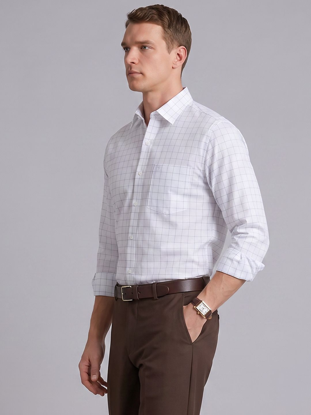 Arrow Slim Fit Checked Formal Shirt-image-11