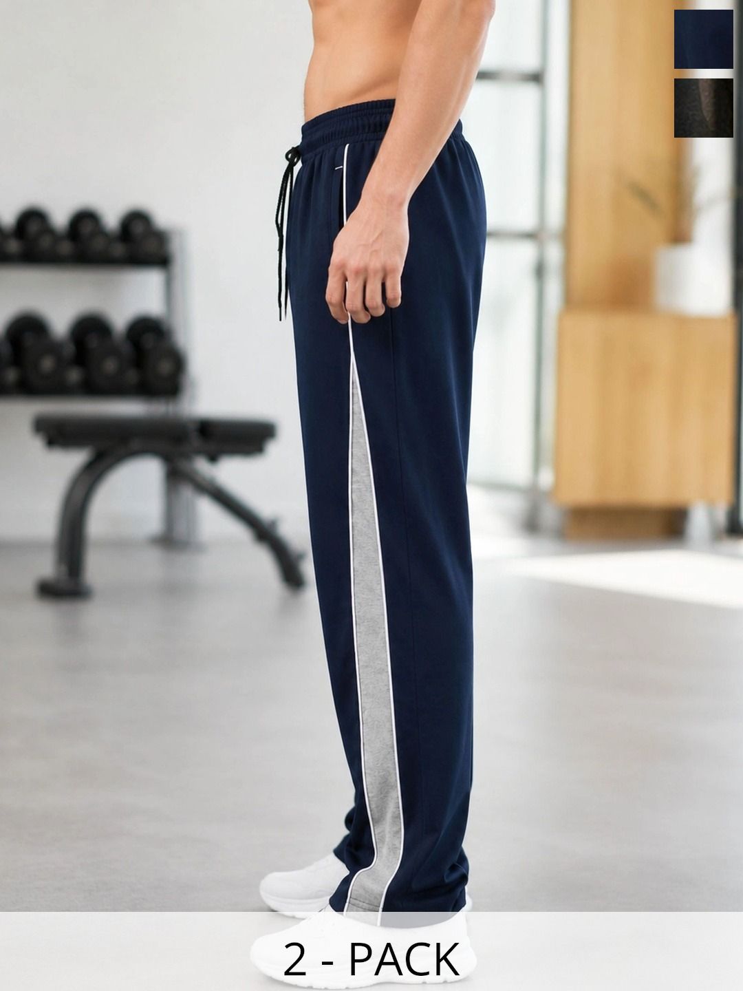 T.T. Men Pack of 2 Straight Fit Colourblocked Training Track Pants-picture-33