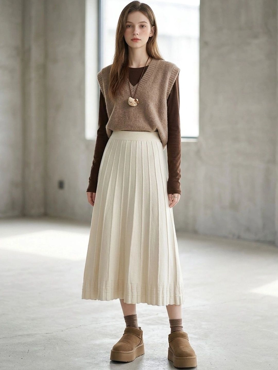 Suo Women Accordion Pleated Midi A-Line Skirt-picture-44
