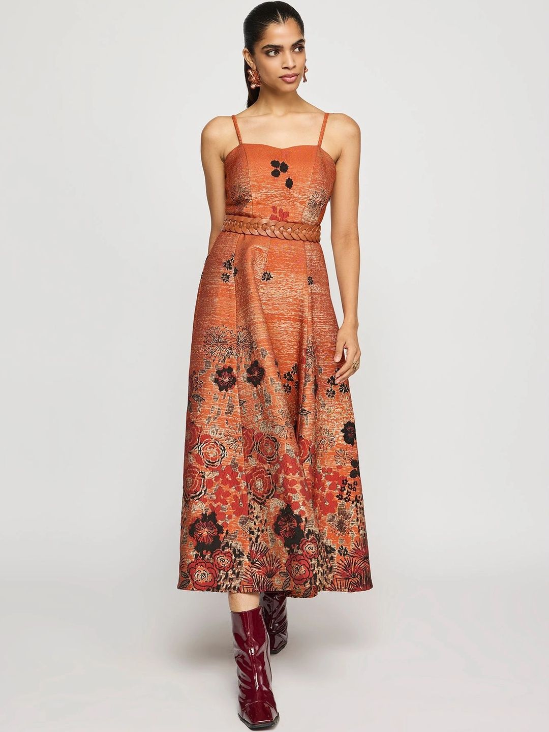 Label Ritu Kumar Floral Print Jacquard Fit & Flare Midi Dress-picture-14