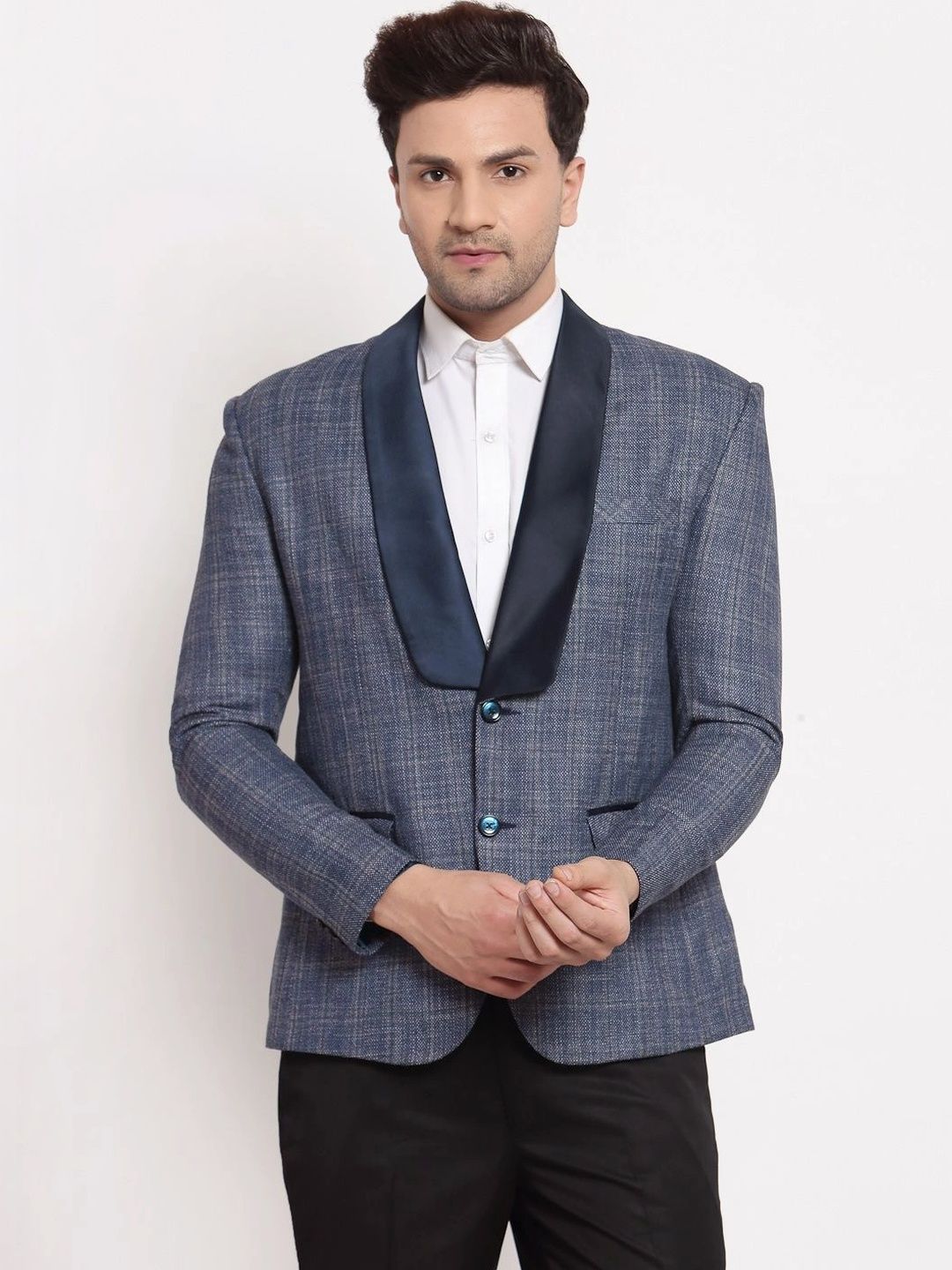 Moda Rapido Checked Shawl Collar Single-Breasted Casual Blazer-picture-57