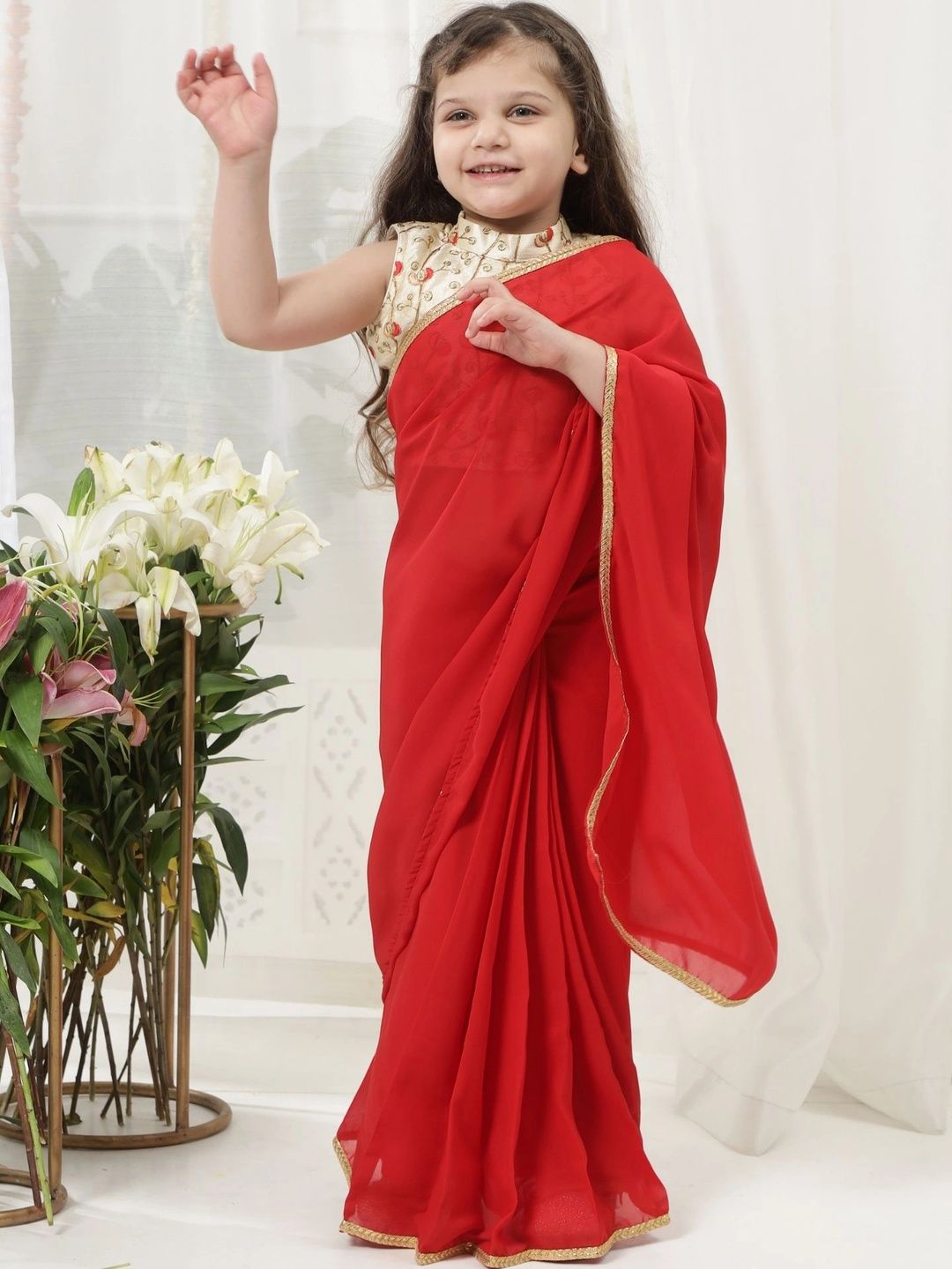 Little Bansi Brocade Embroidered Thread Work Saree Blouse-picture-44