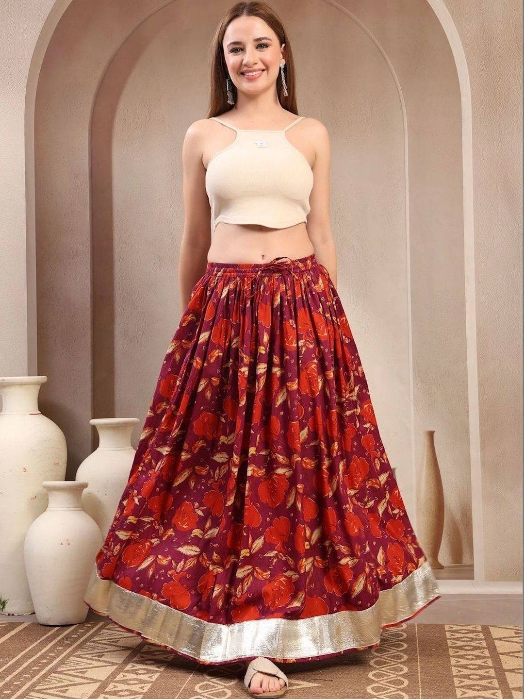 Anouk Women Cotton Cotton Cambric Floral Maxi Flared Skirt-picture-23