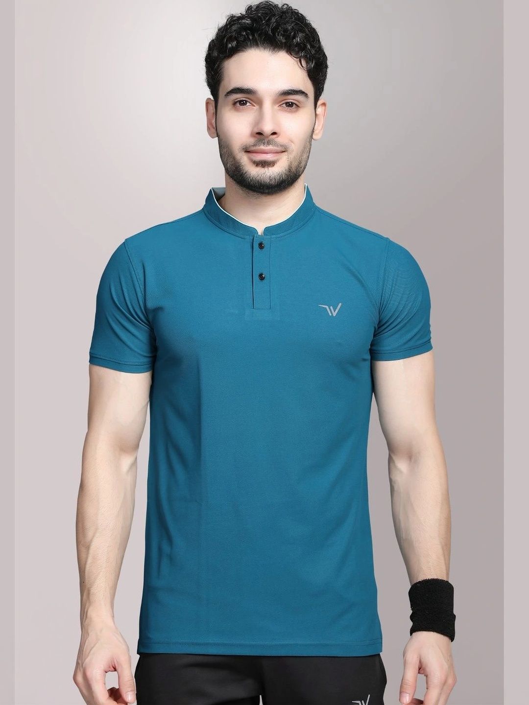 WEWOK Men Brand Logo Mandarin Collar Fusion T-shirt-picture-53