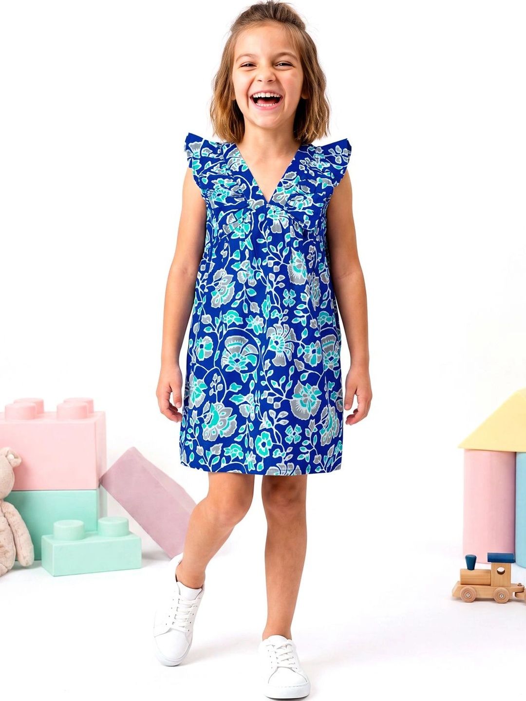 PURVAJA JUNIOR Floral Print Flutter Sleeve Ruffled A-Line Dress-image-27