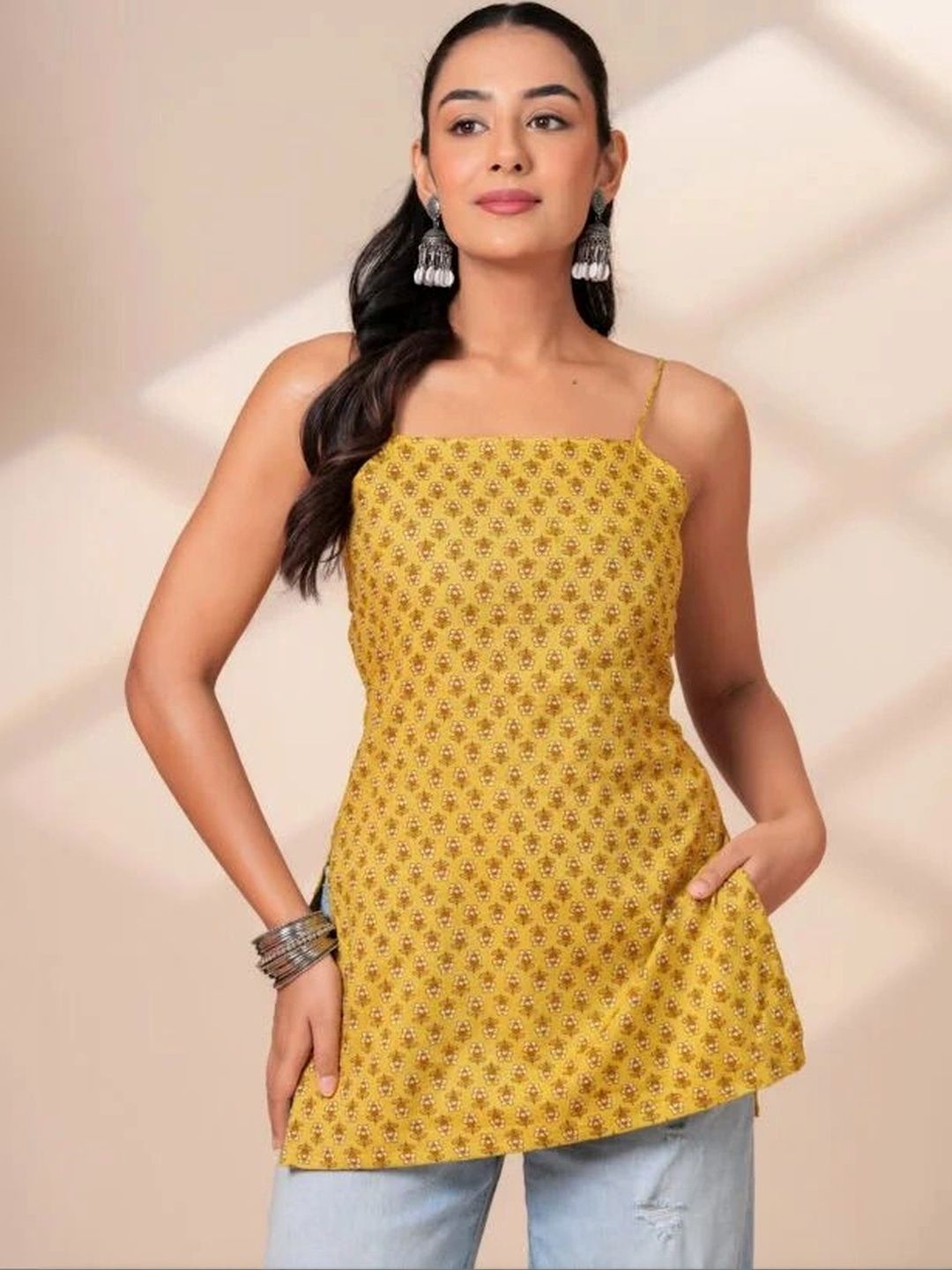 BOLBO Ethnic Motifs Printed Square Neck Pure Cotton Kurti-picture-53