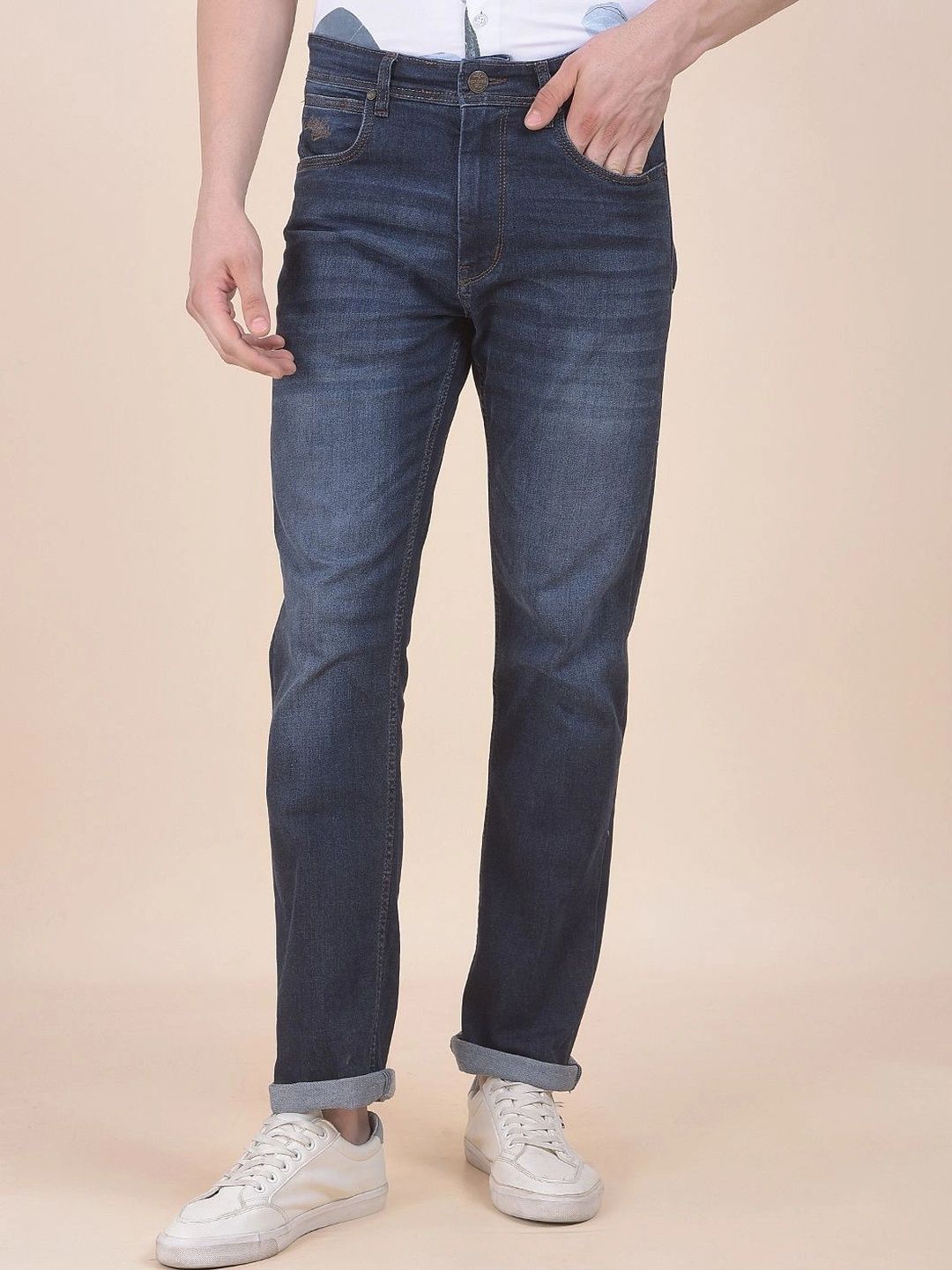 Cantabil Men Straight Fit Mid-Rise Low Distress Stretchable Jeans-picture-56
