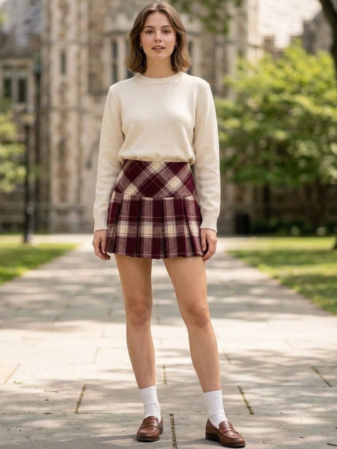 Suo Women Checked Mini Flared Skirt-picture-58